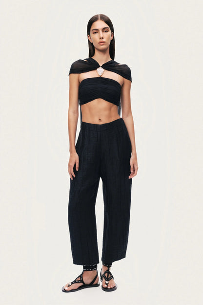 Nocturne Black Women Textured Straight-Leg Pants SKU: N26YN3485_0002 Image 02