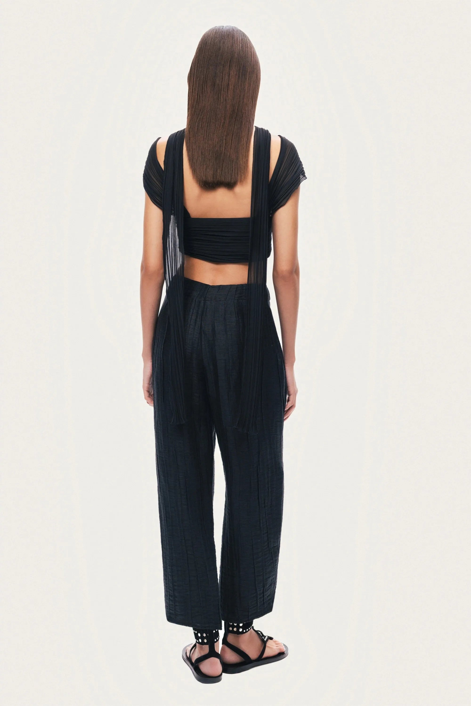 Nocturne Black Women Textured Straight-Leg Pants SKU: N26YN3485_0002 Image 05