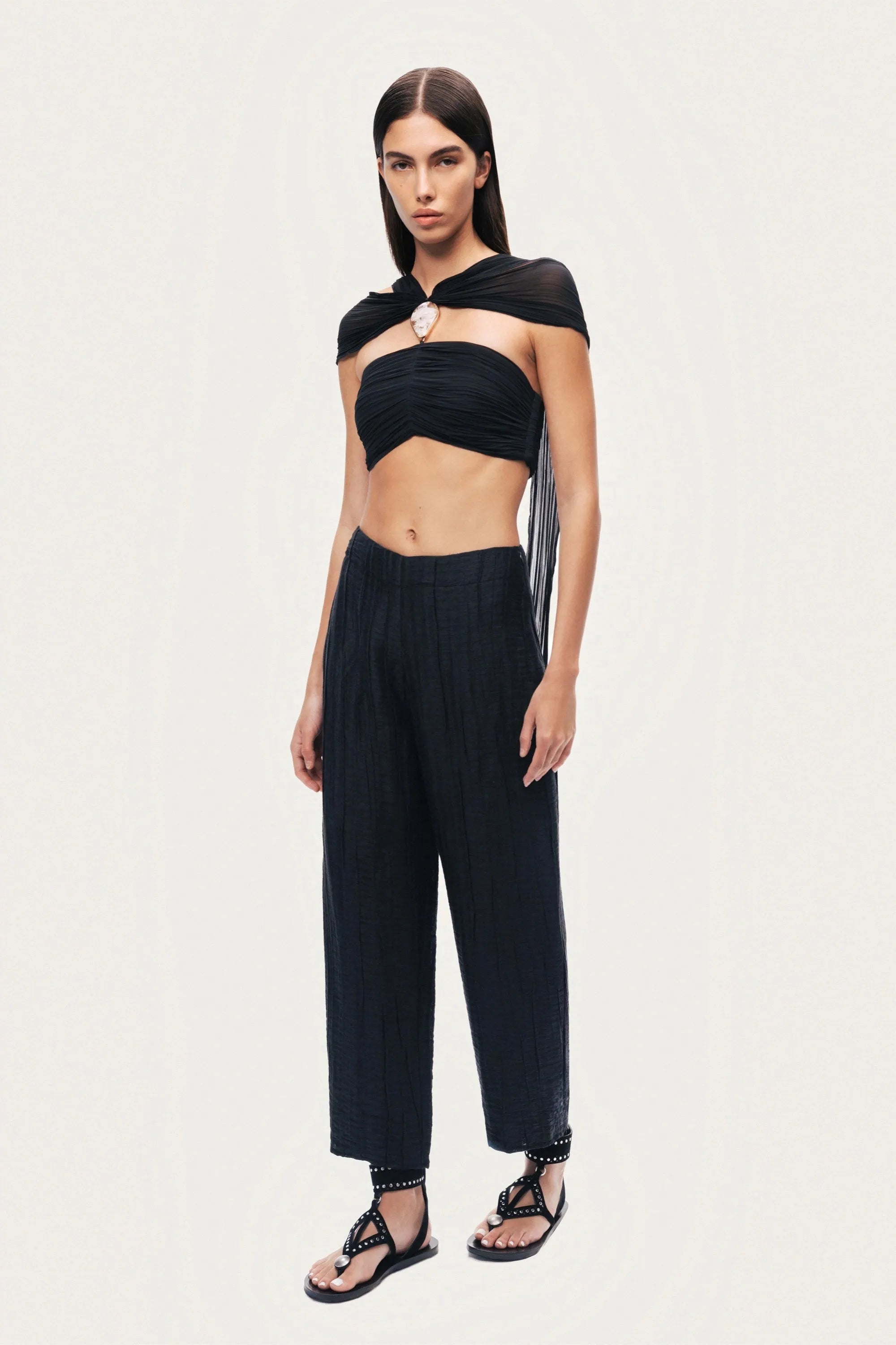 Nocturne Black Women Textured Straight-Leg Pants SKU: N26YN3485_0002 Image 06