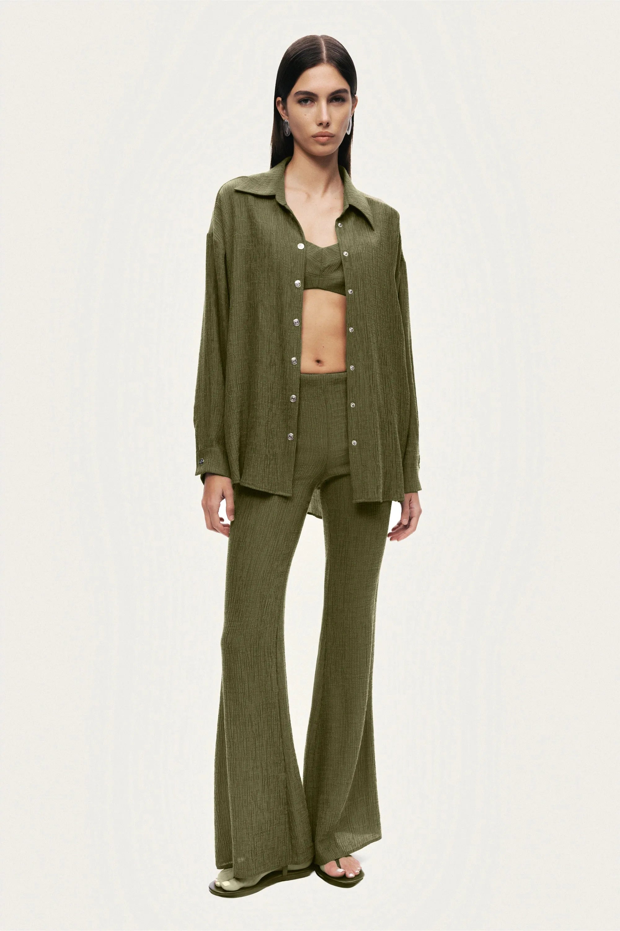 Nocturne Khaki Women Flared High-Waist Pants SKU: N26YN3492_0010 Image 02