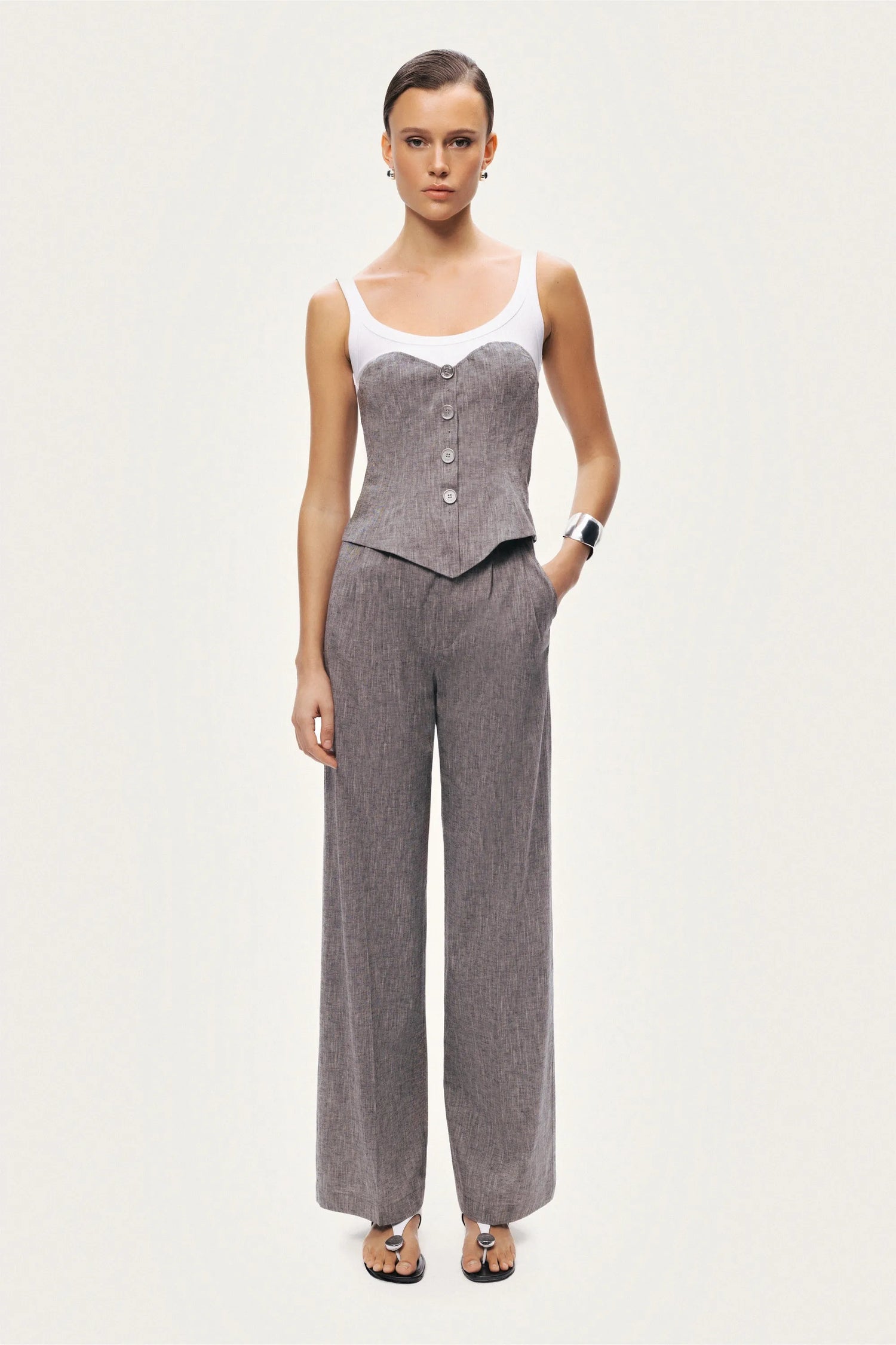 Nocturne Grey Melange Women Wide-Leg Tailored Pants SKU: N26YN3499_0112 Image 02