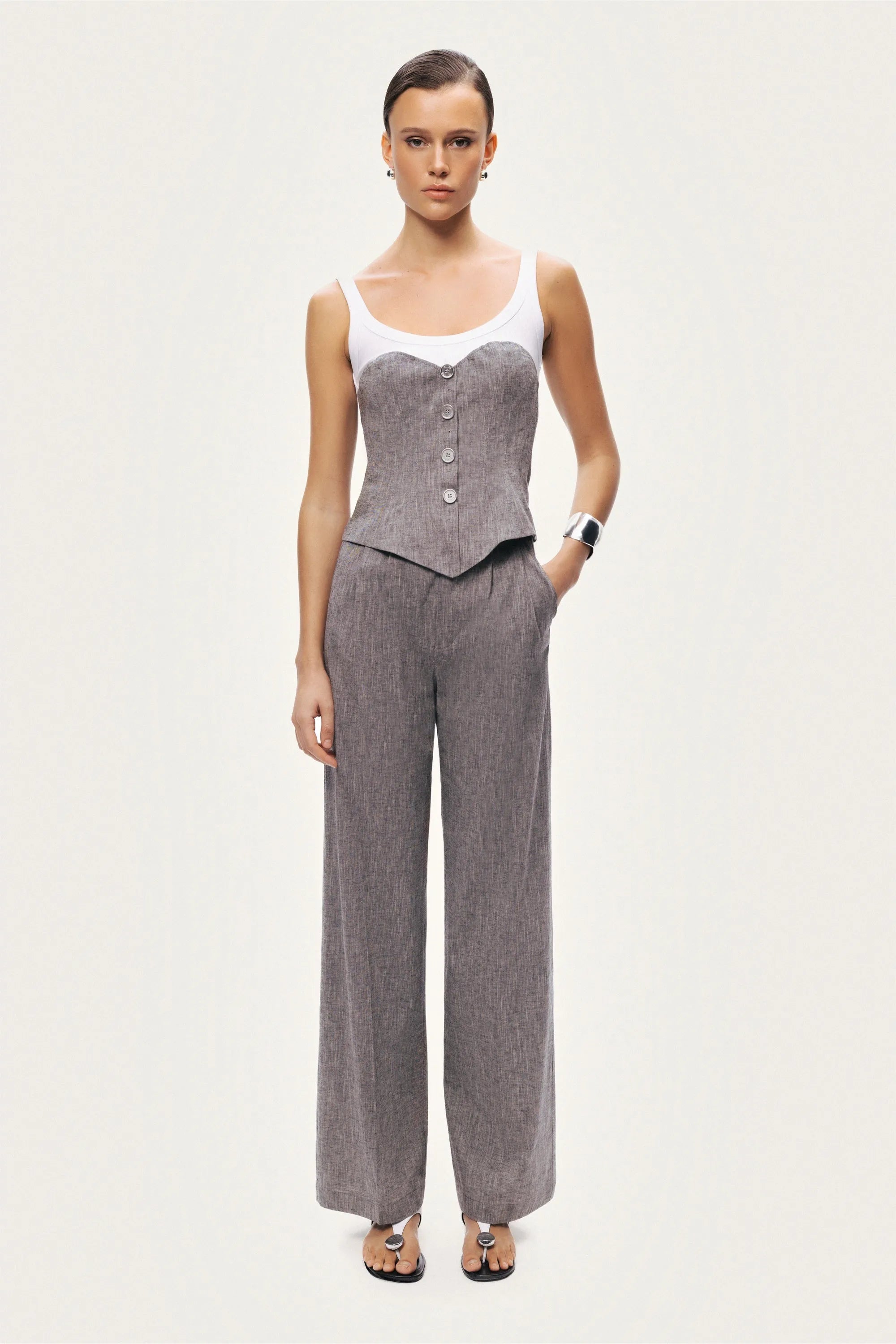 Nocturne Grey Melange Women Wide-Leg Tailored Pants SKU: N26YN3499_0112 Image 02