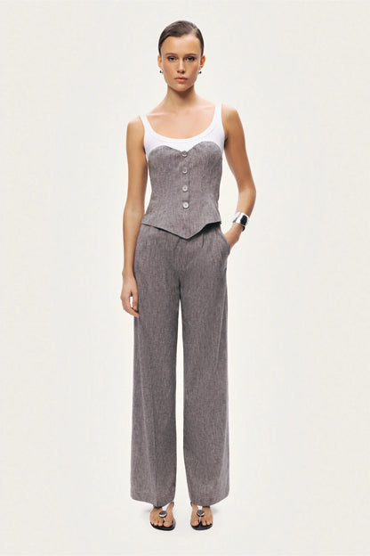 Nocturne Grey Melange Women Wide-Leg Tailored Pants SKU: N26YN3499_0112 Image 02