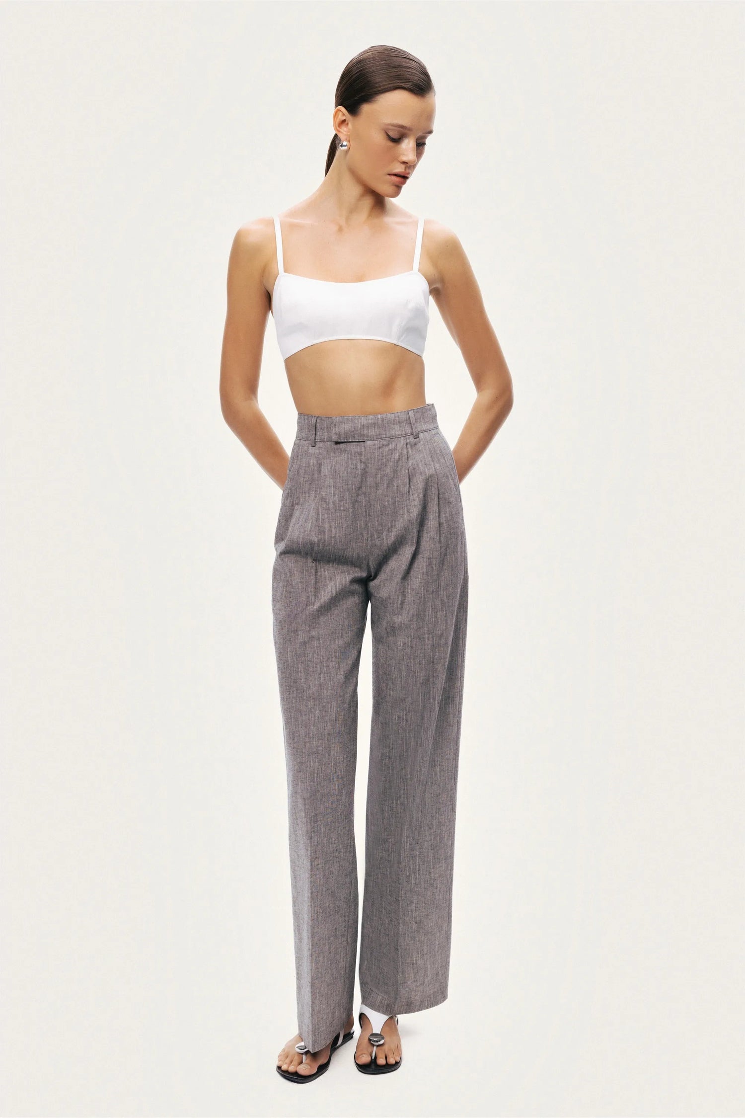 Nocturne Grey Melange Women Wide-Leg Tailored Pants SKU: N26YN3499_0112 Image 03