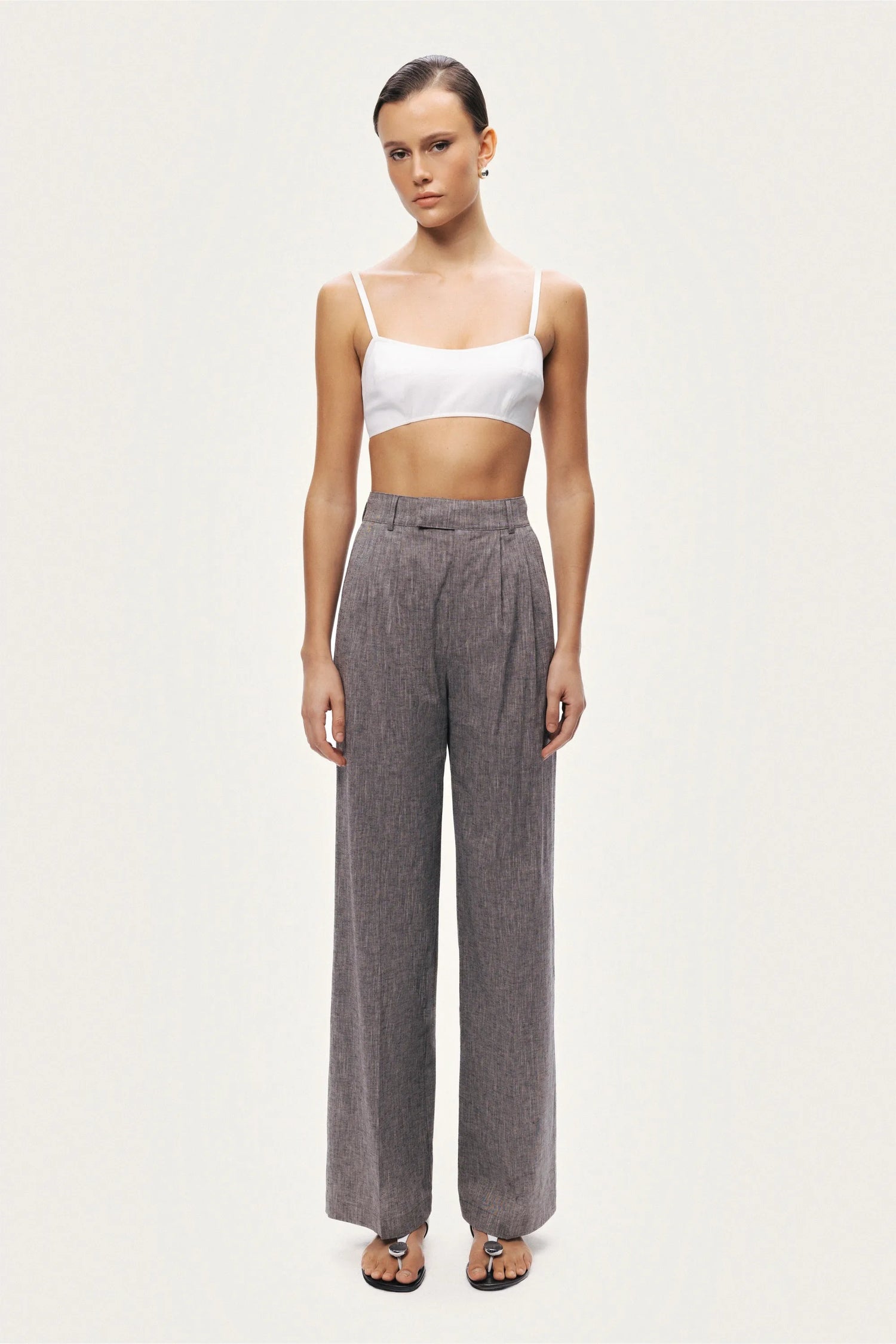 Nocturne Grey Melange Women Wide-Leg Tailored Pants SKU: N26YN3499_0112 Image 04