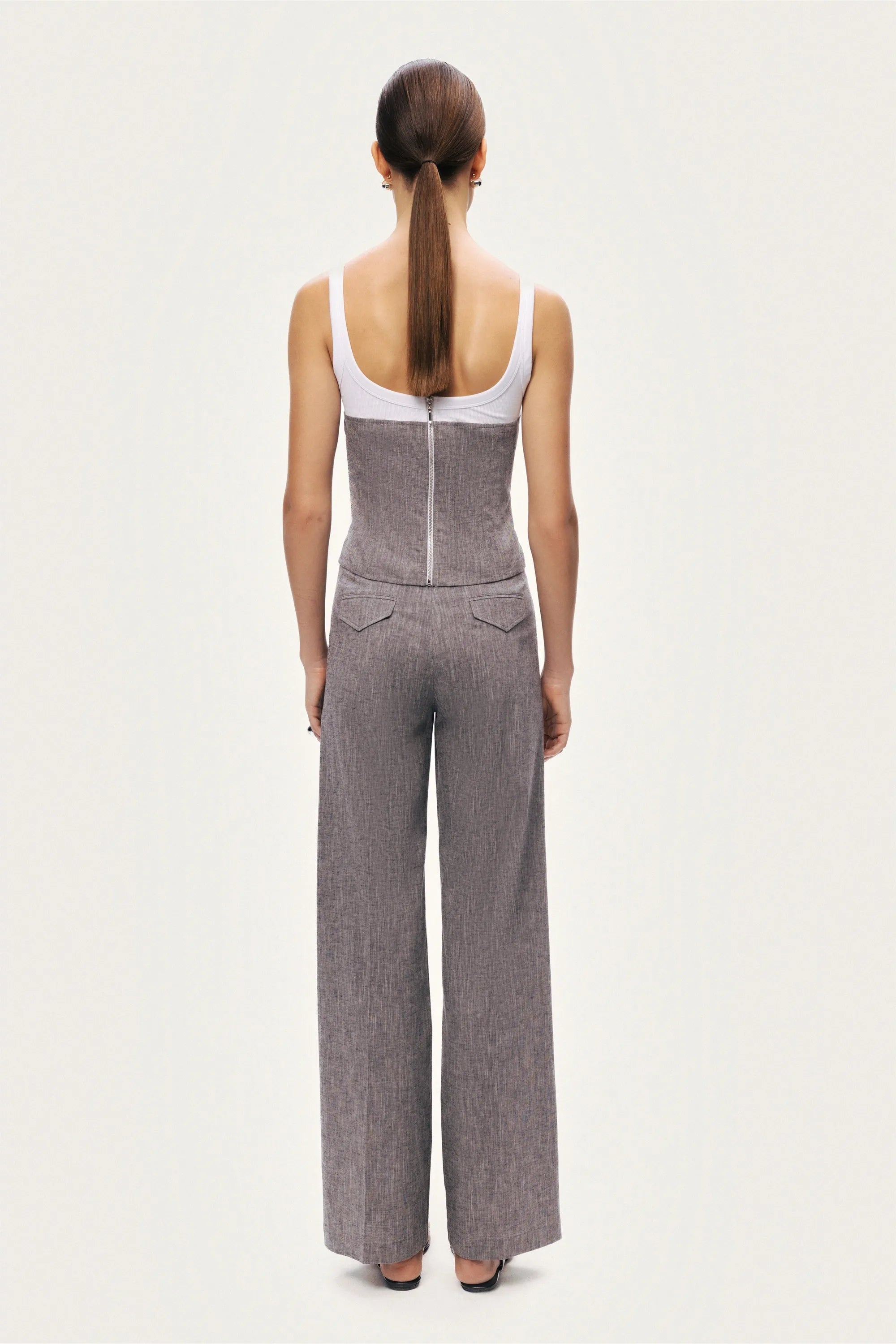 Nocturne Grey Melange Women Wide-Leg Tailored Pants SKU: N26YN3499_0112 Image 05