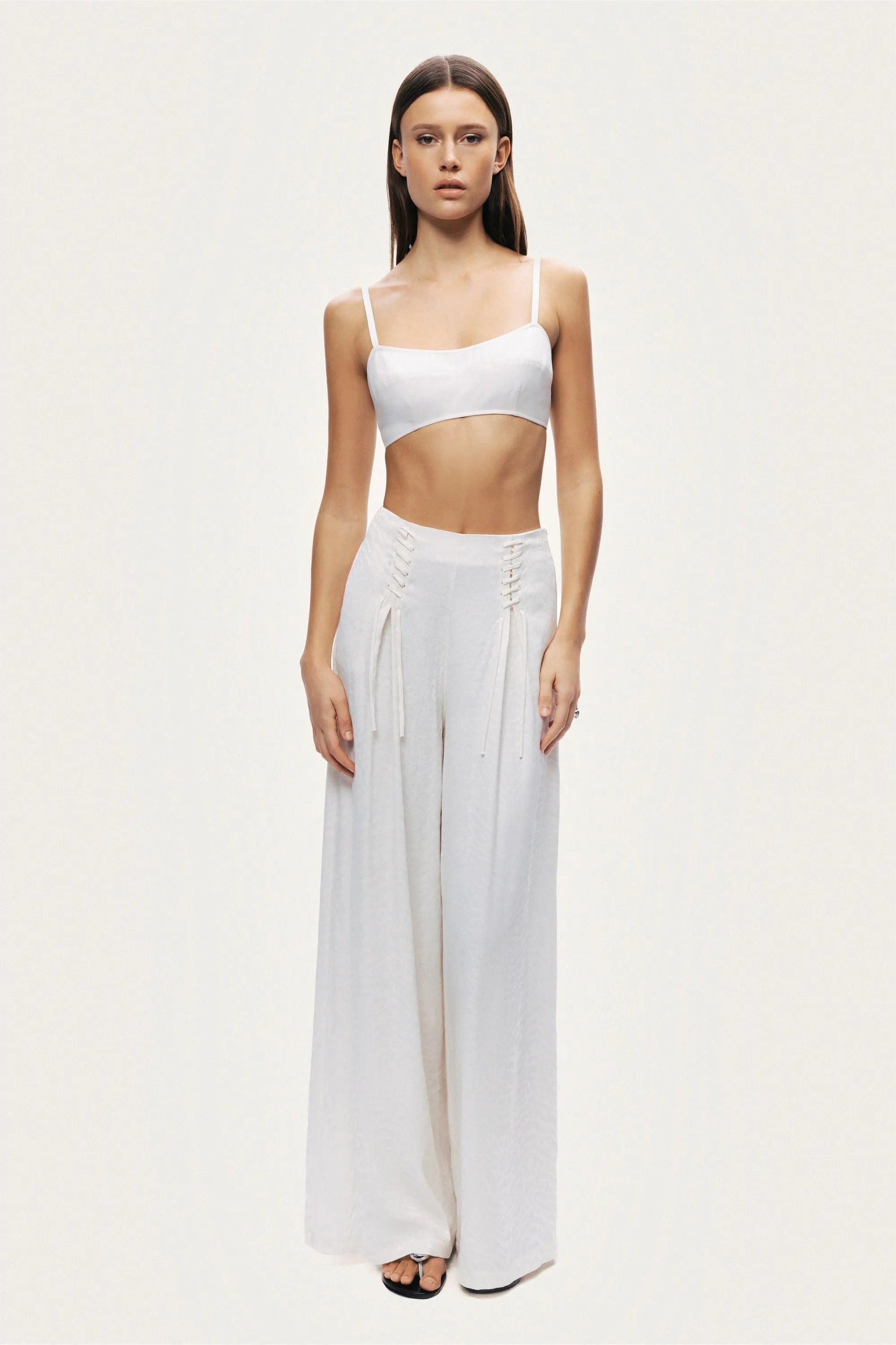 Nocturne Off-White Women Lace-Up Wide-Leg Pants SKU: N26YN3501_0014 Image 02