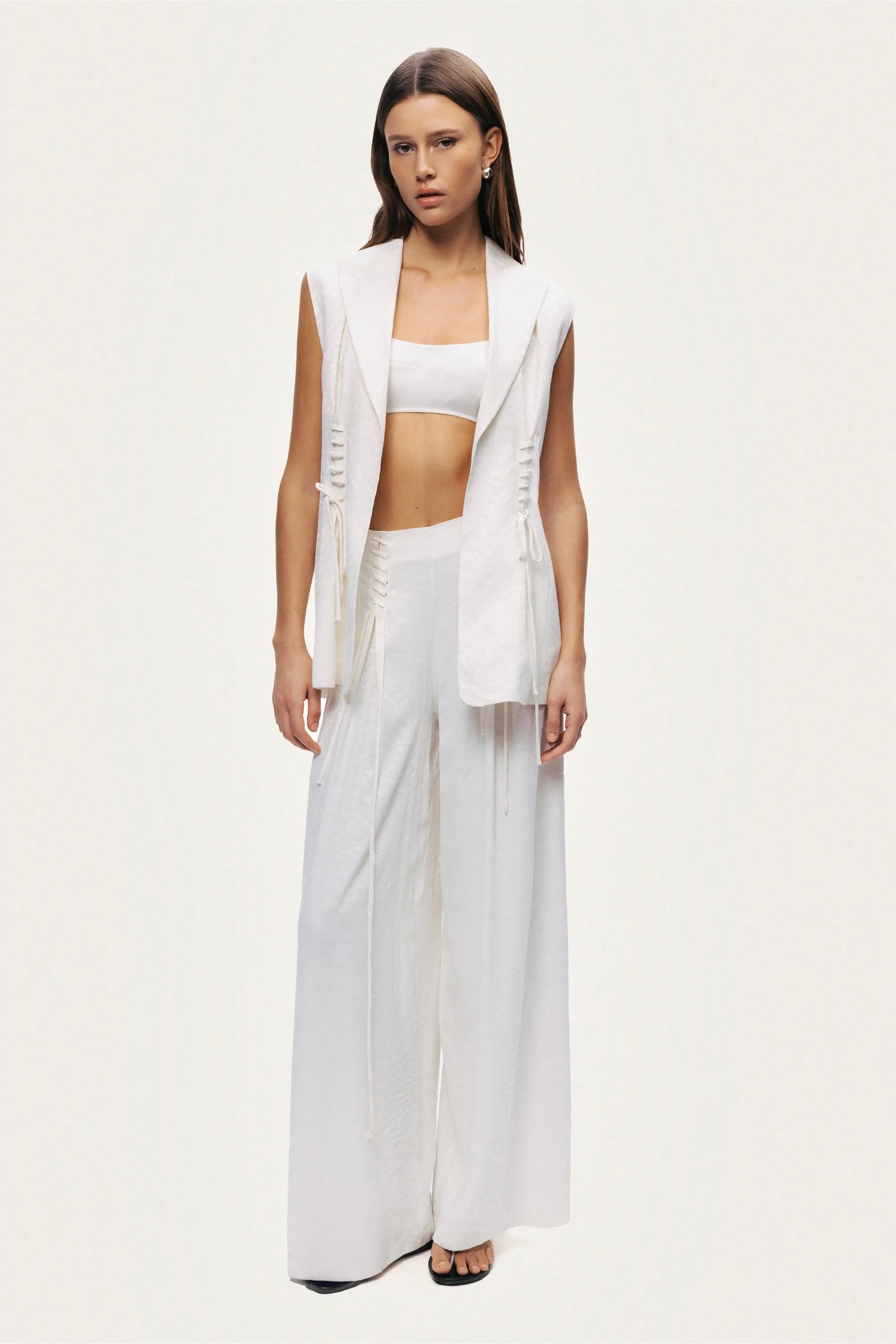 Nocturne Off-White Women Lace-Up Wide-Leg Pants SKU: N26YN3501_0014 Image 03