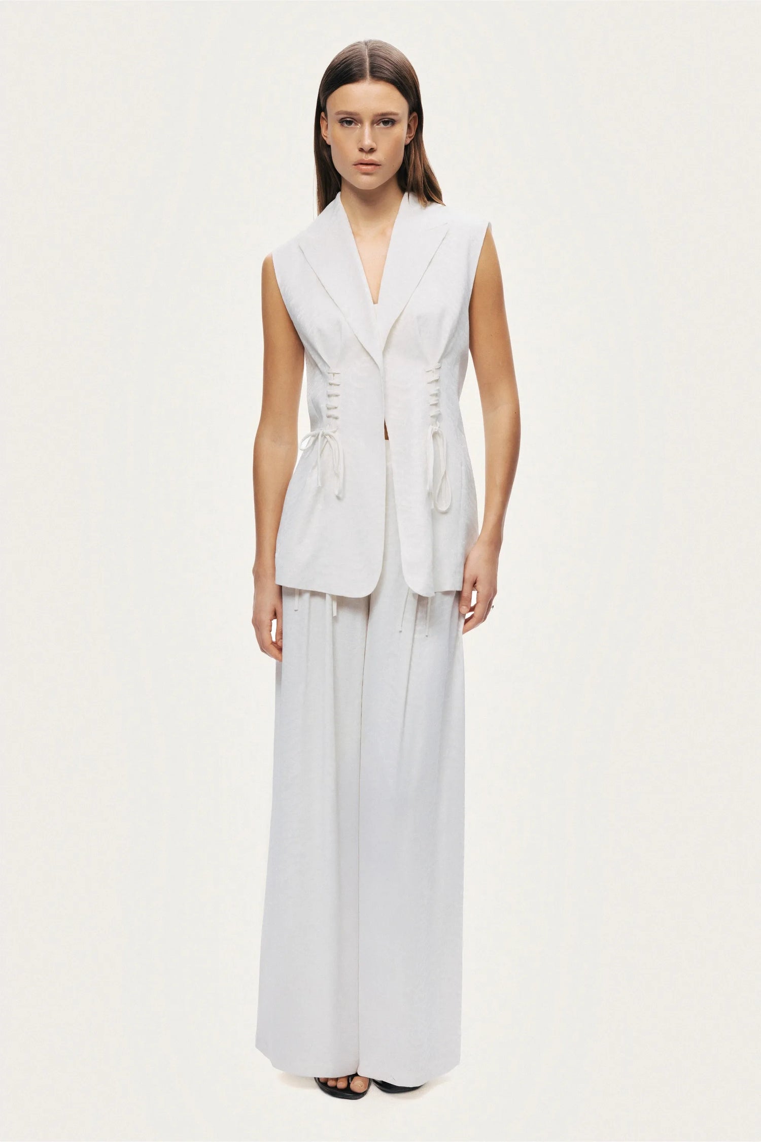 Nocturne Off-White Women Lace-Up Wide-Leg Pants SKU: N26YN3501_0014 Image 04