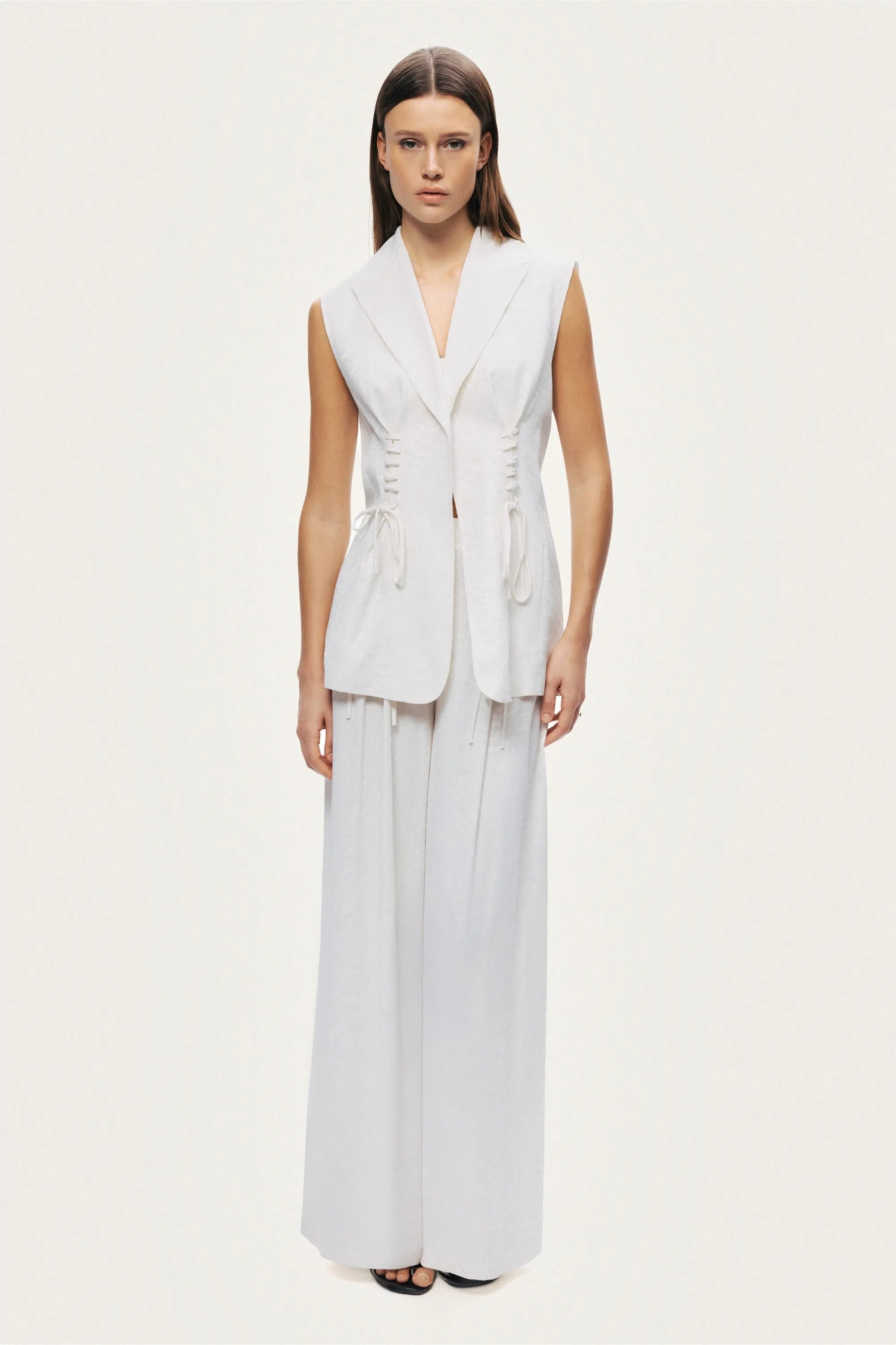 Nocturne Off-White Women Lace-Up Wide-Leg Pants SKU: N26YN3501_0014 Image 04