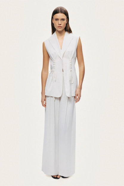 Nocturne Off-White Women Lace-Up Wide-Leg Pants SKU: N26YN3501_0014 Image 04