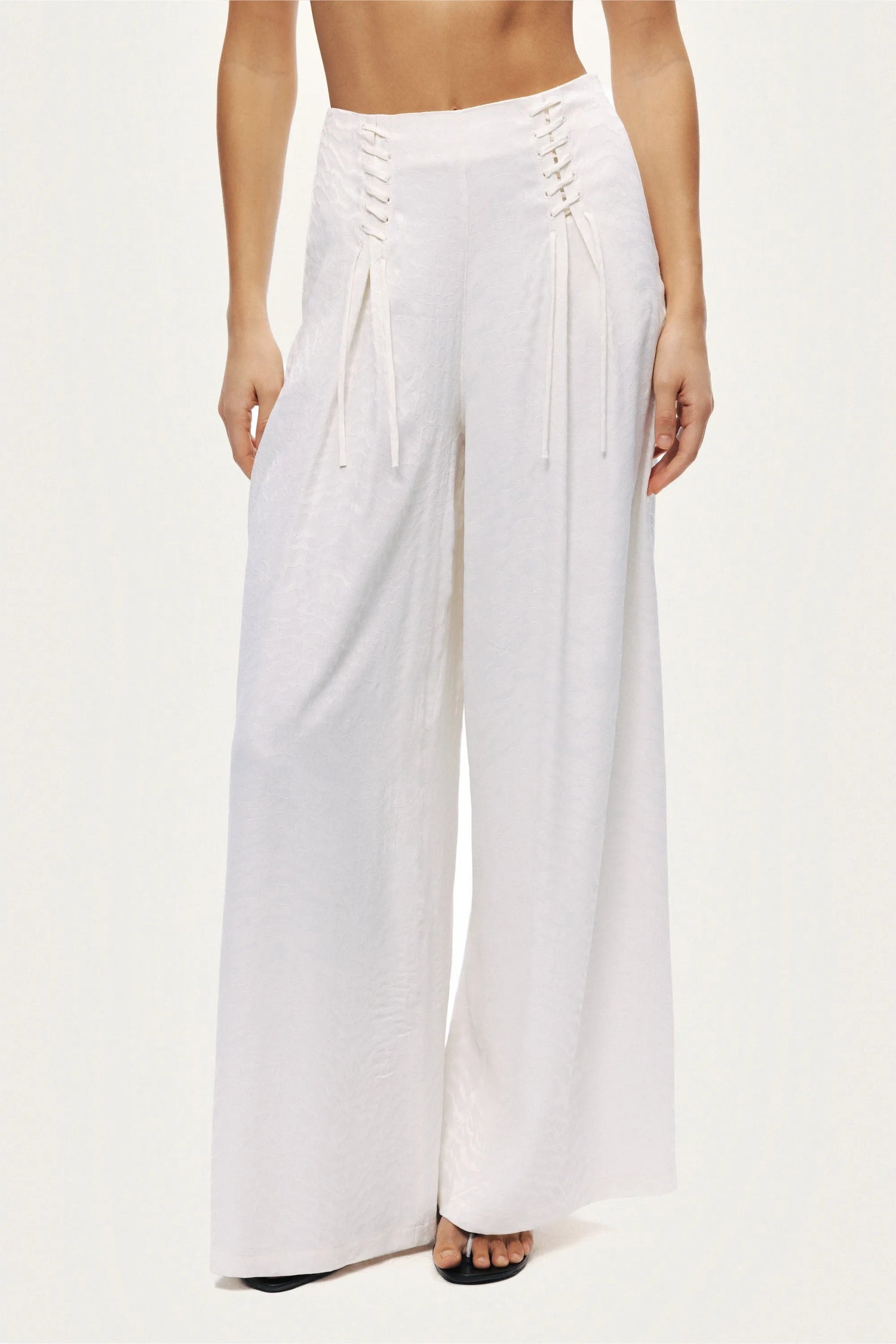 Nocturne Off-White Women Lace-Up Wide-Leg Pants SKU: N26YN3501_0014 Image 06