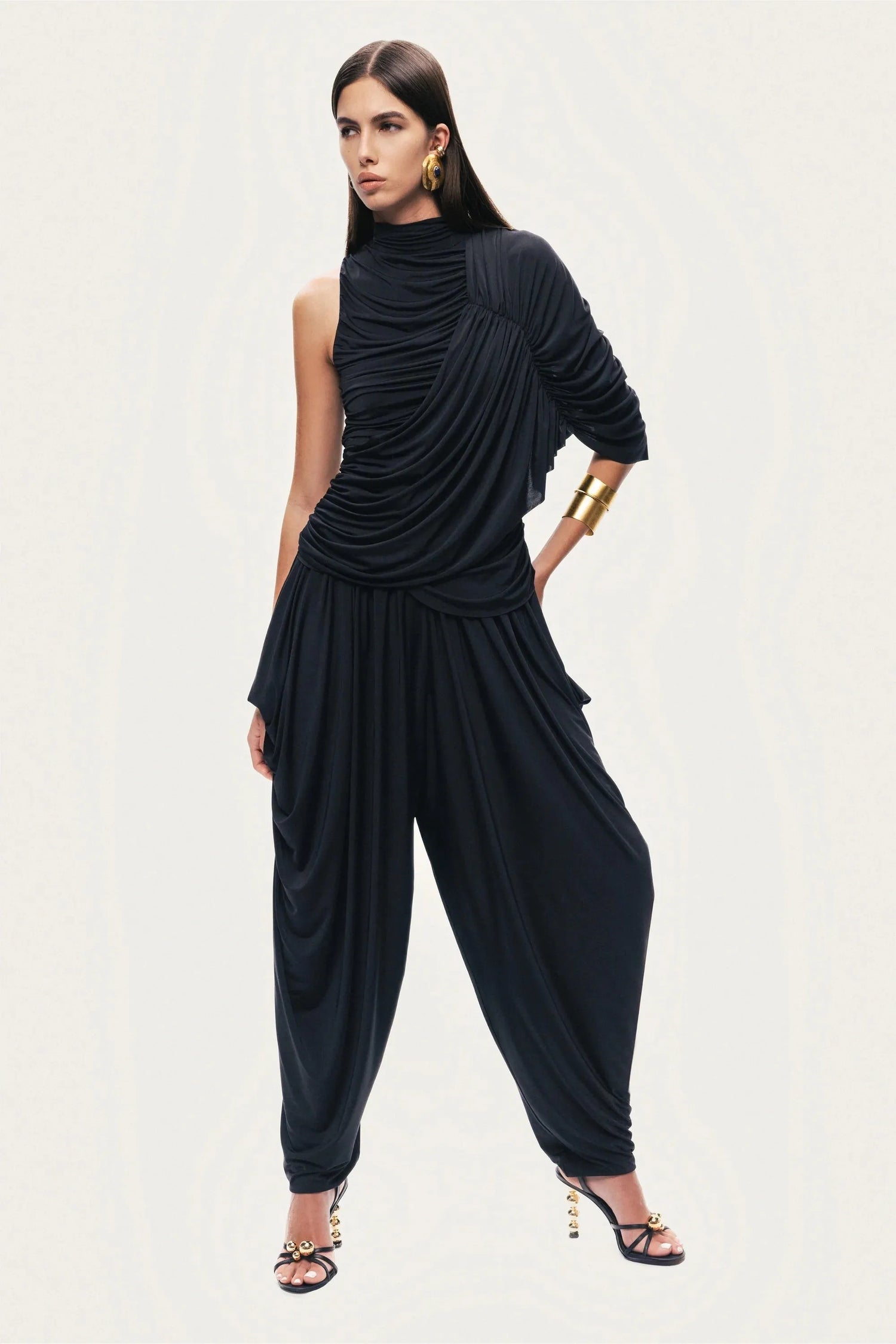 Nocturne Black Women Draped Relaxed-Fit Pants SKU: N26YN3515_0002 Image 03