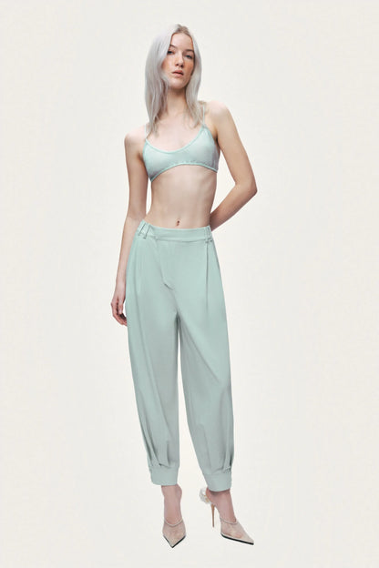 Nocturne Mint Green Women Draped High-Waist Harem Trouser SKU: N26YN3516_0037 Image 02