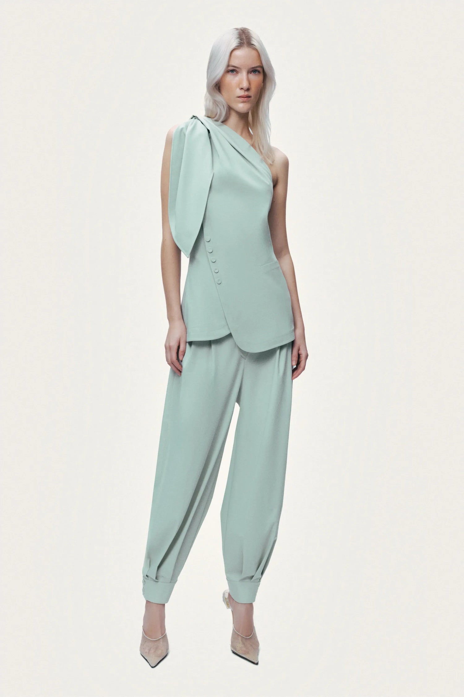 Nocturne Mint Green Women Draped High-Waist Harem Trouser SKU: N26YN3516_0037 Image 04