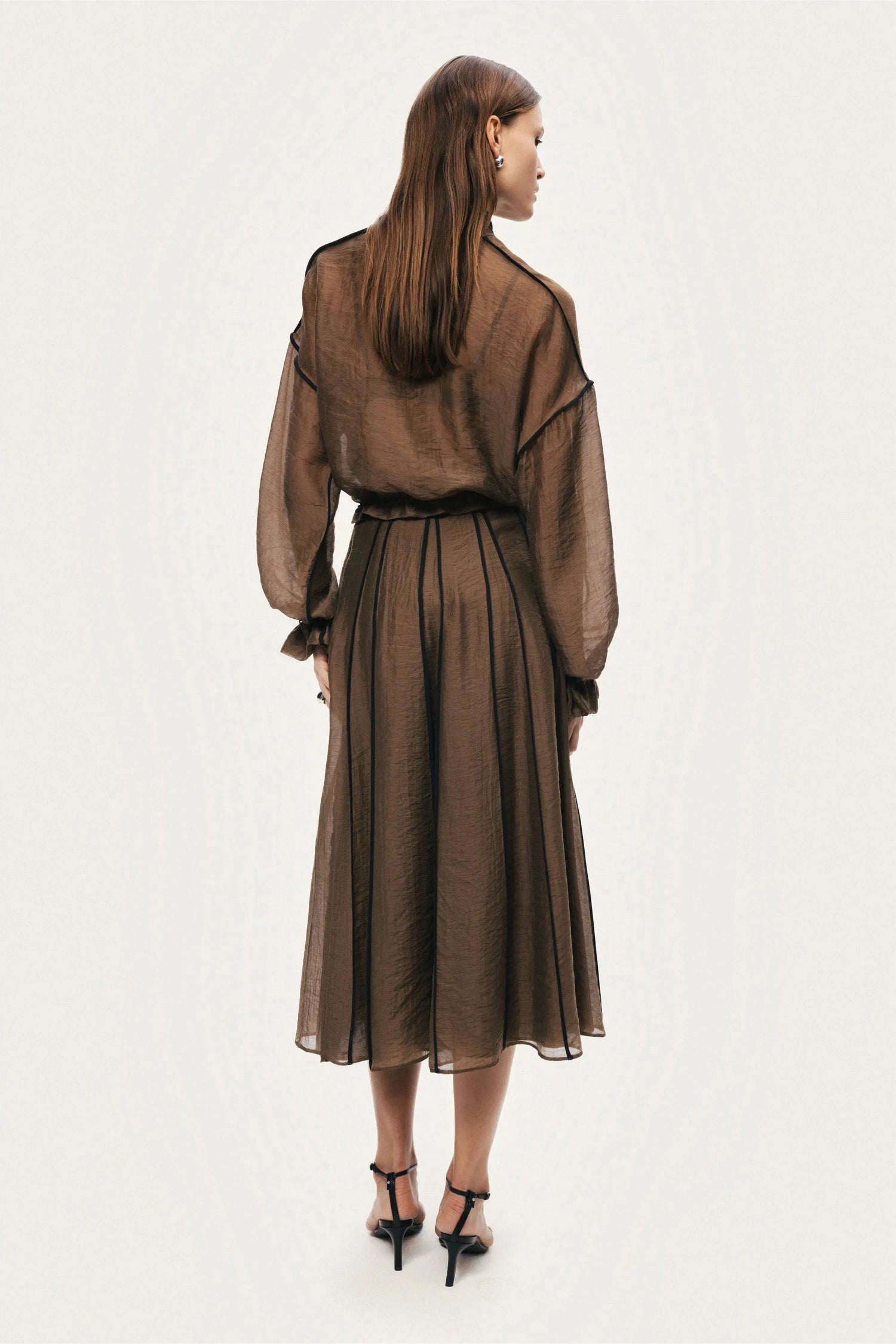 Nocturne Camel Women Sheer Pleated Midi Skirt SKU: N26YN4258_0053 Image 07