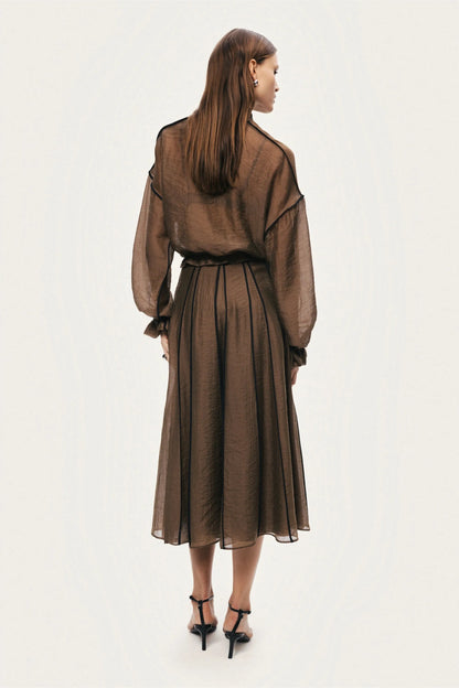 Nocturne Camel Women Sheer Pleated Midi Skirt SKU: N26YN4258_0053 Image 07