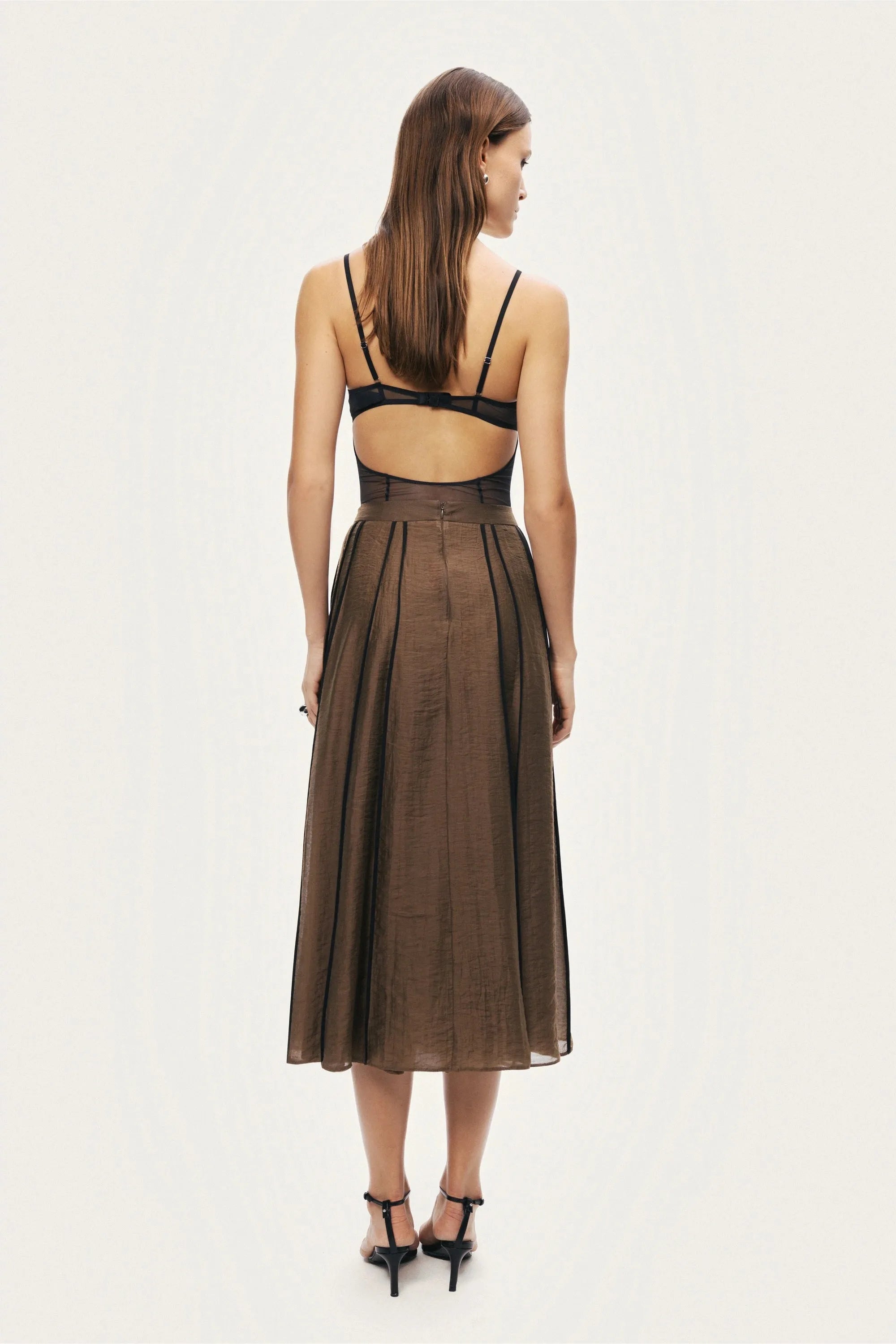 Nocturne Camel Women Sheer Pleated Midi Skirt SKU: N26YN4258_0053 Image 08