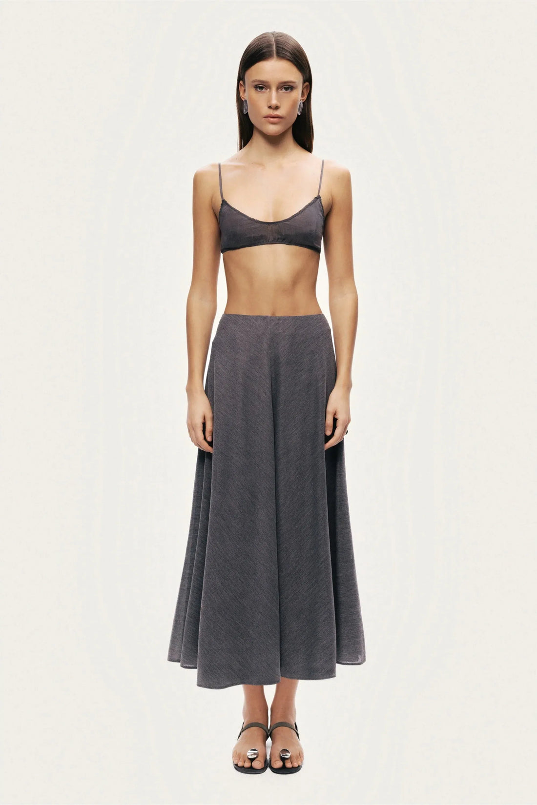 Nocturne Grey Women Flowing Midi Skirt SKU: N26YN4266_0008 Image 03