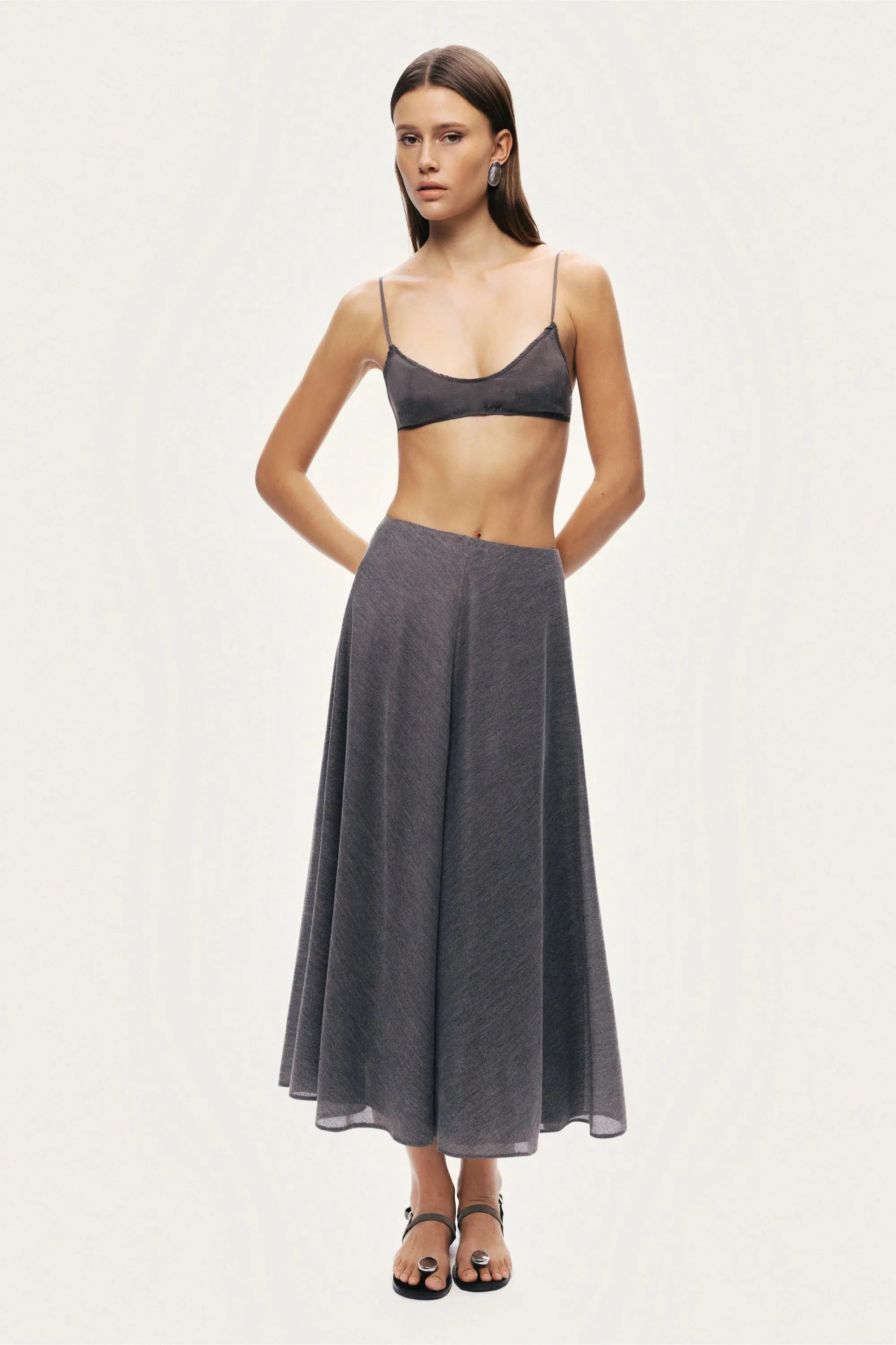 Nocturne Grey Women Flowing Midi Skirt SKU: N26YN4266_0008 Image 04