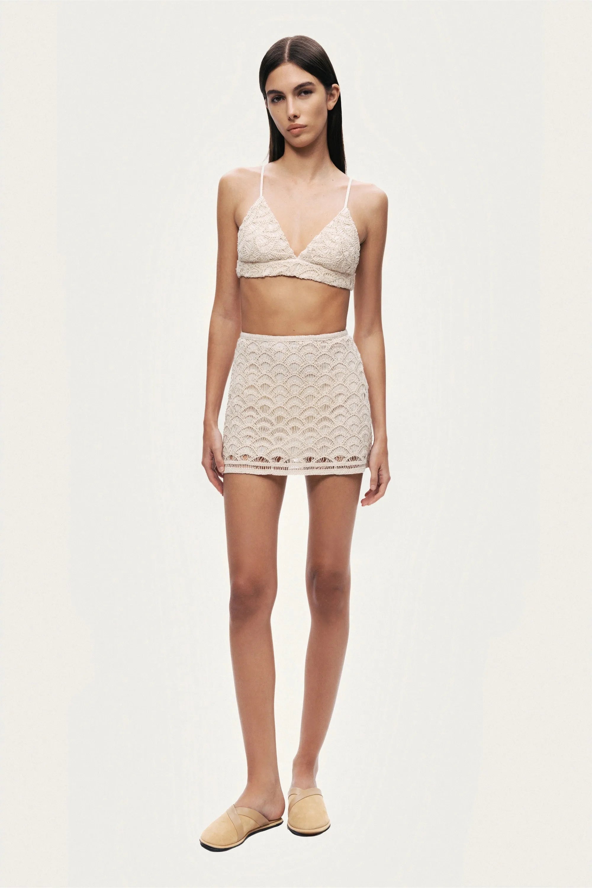Nocturne Off-White Women High-Waisted Lace Mini Skirt SKU: N26YN4269_0014 Image 08