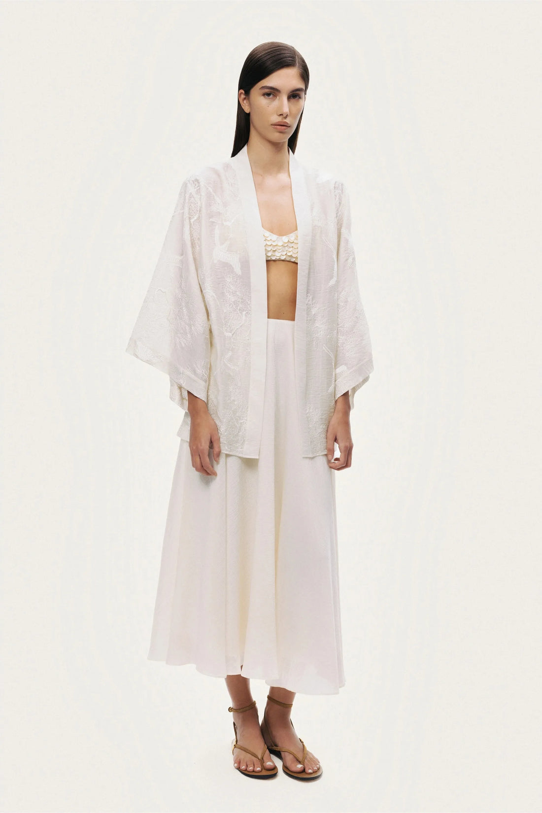 Nocturne Off-White Women Flowy High-Waisted Midi Skirt SKU: N26YN4270_0014 Image 02