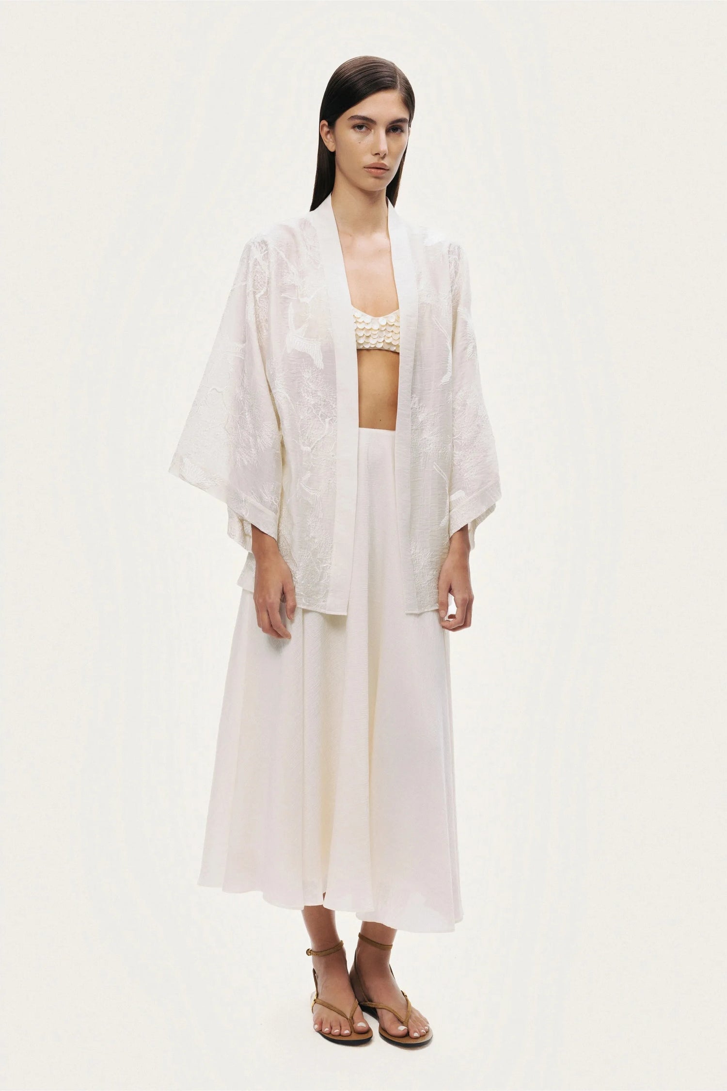 Nocturne Off-White Women Flowy High-Waisted Midi Skirt SKU: N26YN4270_0014 Image 02