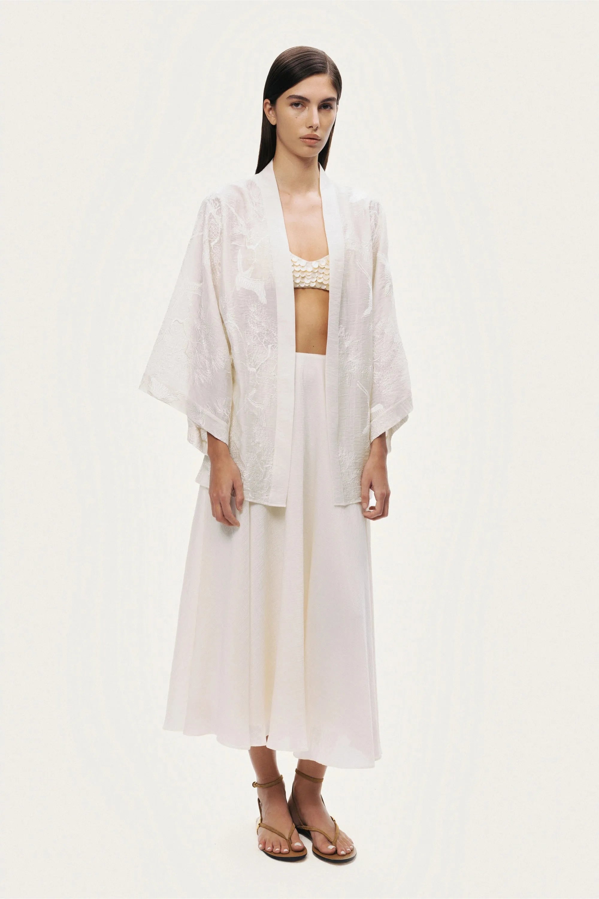 Nocturne Off-White Women Flowy High-Waisted Midi Skirt SKU: N26YN4270_0014 Image 02