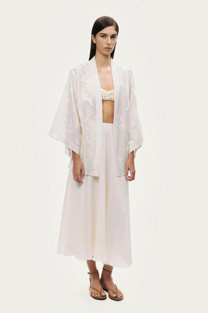 Nocturne Off-White Women Flowy High-Waisted Midi Skirt SKU: N26YN4270_0014 Image 02