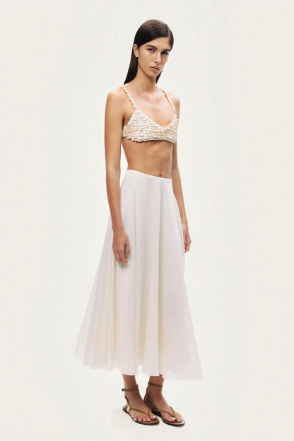 Nocturne Off-White Women Flowy High-Waisted Midi Skirt SKU: N26YN4270_0014 Image 03