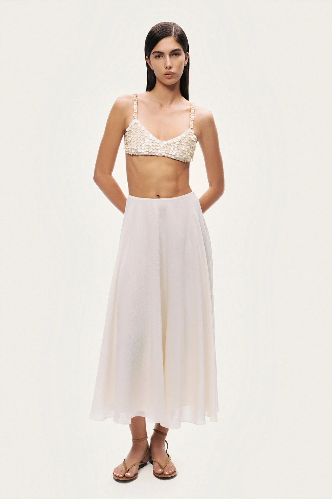 Nocturne Off-White Women Flowy High-Waisted Midi Skirt SKU: N26YN4270_0014 Image 04