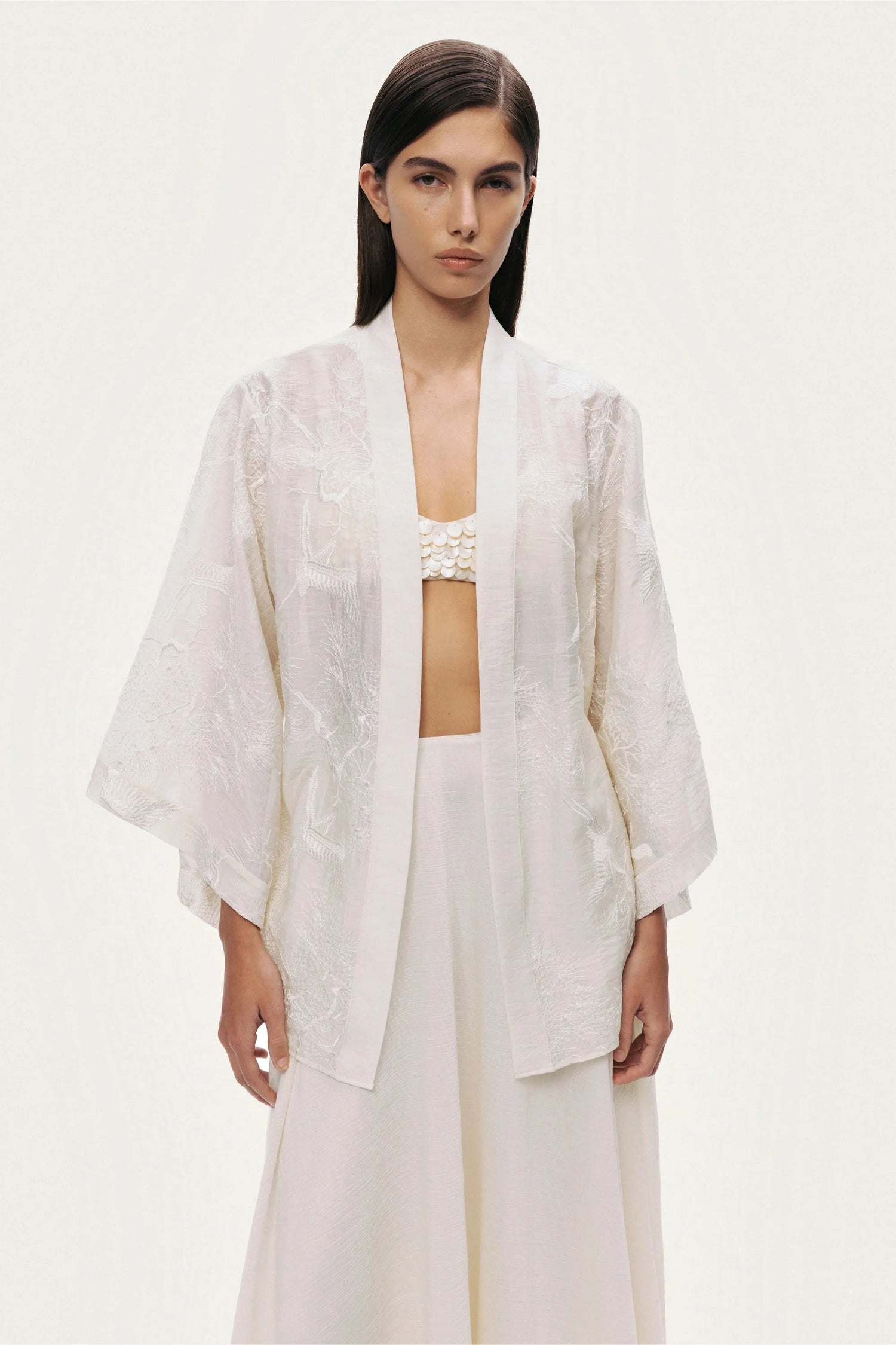 Nocturne Off-White Women Flowy High-Waisted Midi Skirt SKU: N26YN4270_0014 Image 08