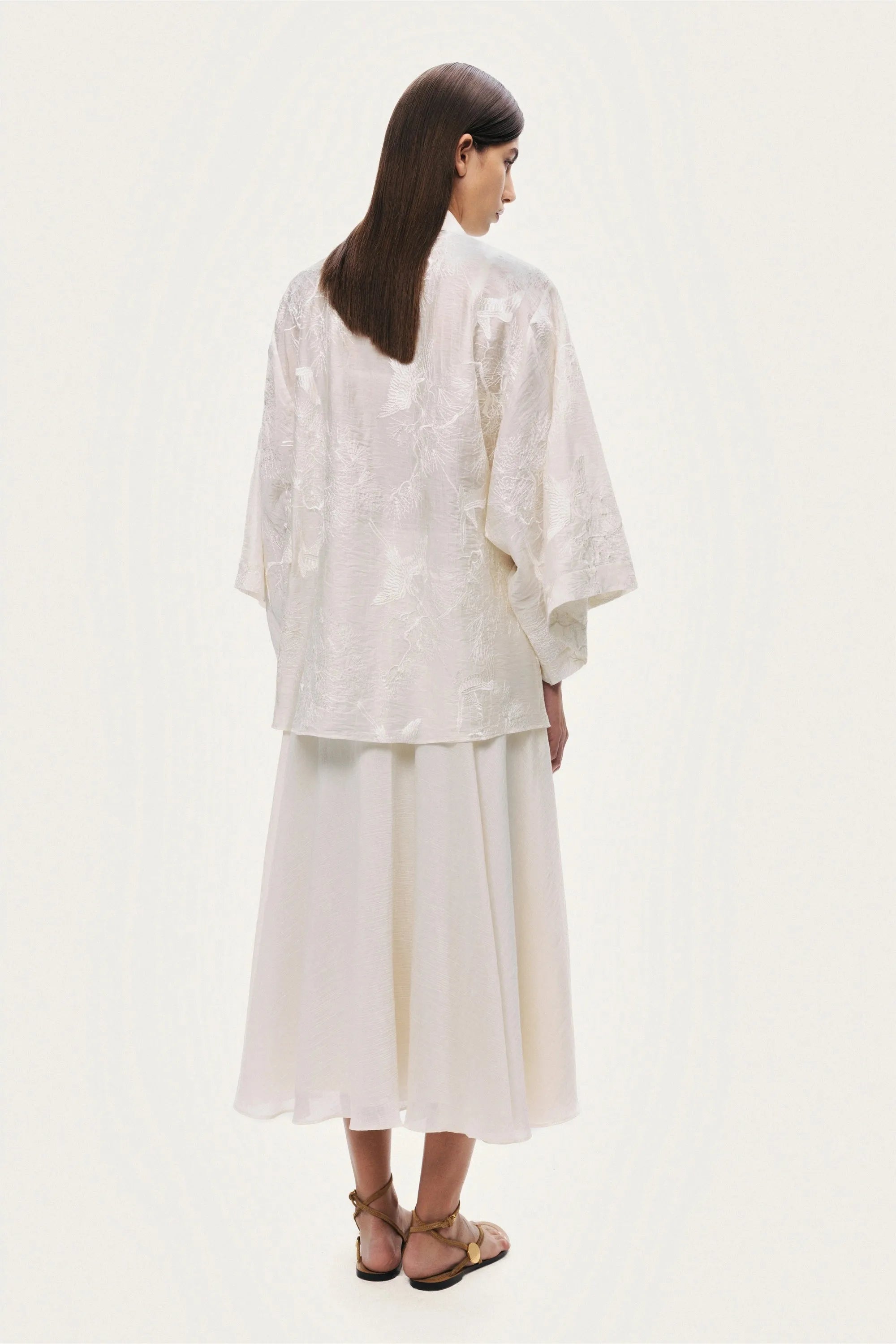Nocturne Off-White Women Flowy High-Waisted Midi Skirt SKU: N26YN4270_0014 Image 09