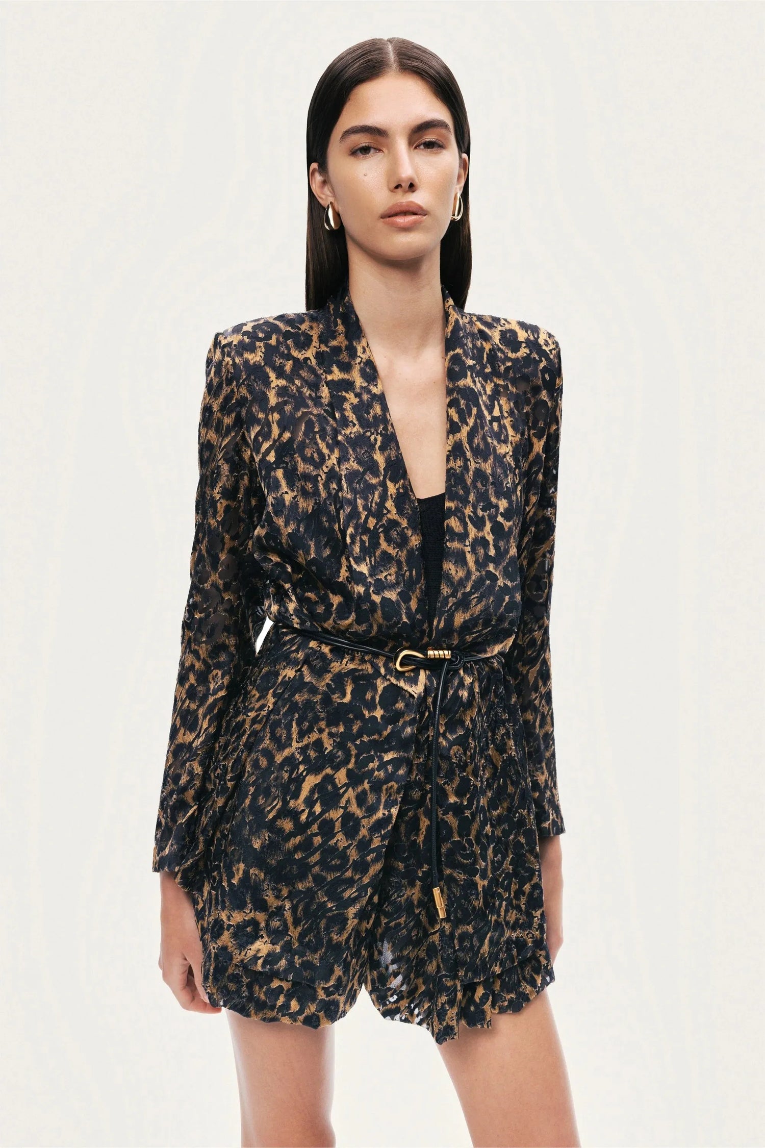 Nocturne Multi-Coloured Women Printed Leopard Belted Jacket SKU: N26YN5357_0007 Image 03