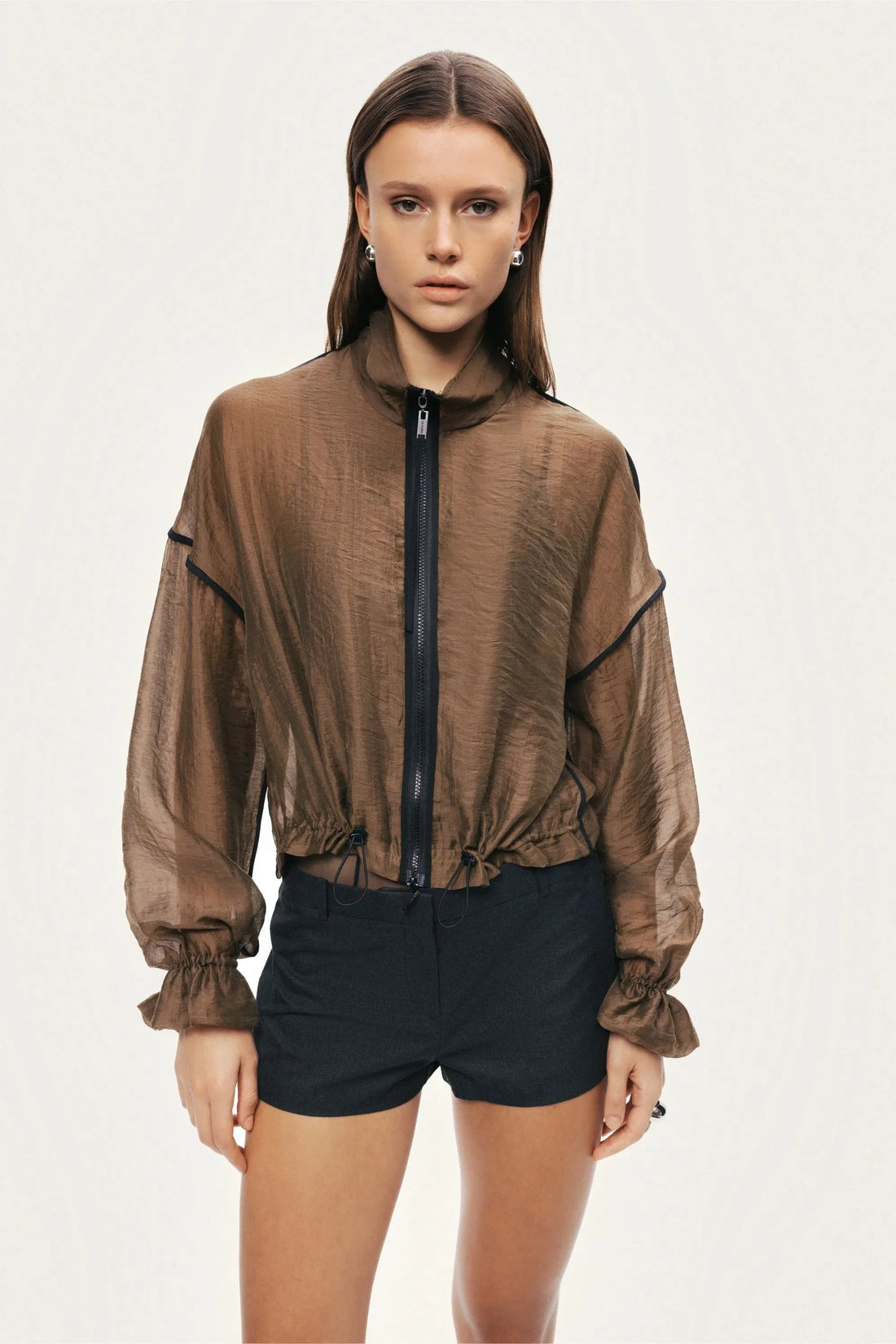 Nocturne Camel Women Sheer Zip-Front Jacket SKU: N26YN5359_0053 Image 03