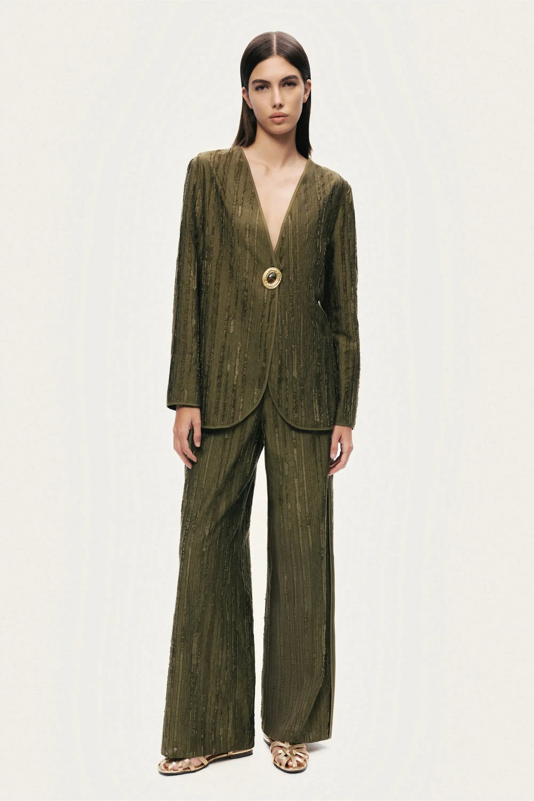 Nocturne Khaki Women Textured Tailored Jacket SKU: N26YN5365_0010 Image 02
