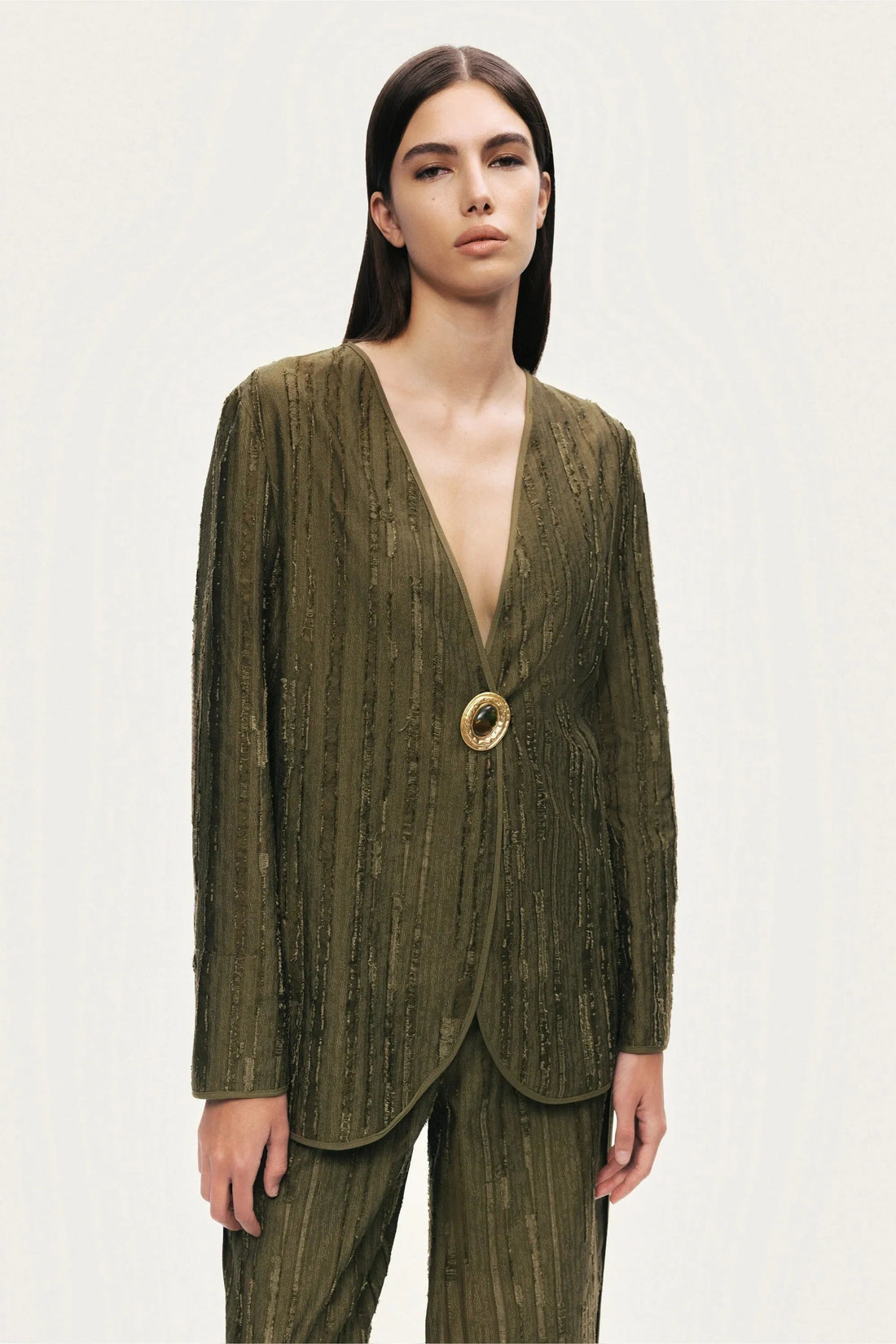 Nocturne Khaki Women Textured Tailored Jacket SKU: N26YN5365_0010 Image 05