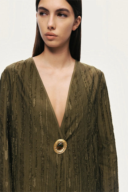 Nocturne Khaki Women Textured Tailored Jacket SKU: N26YN5365_0010 Image 06