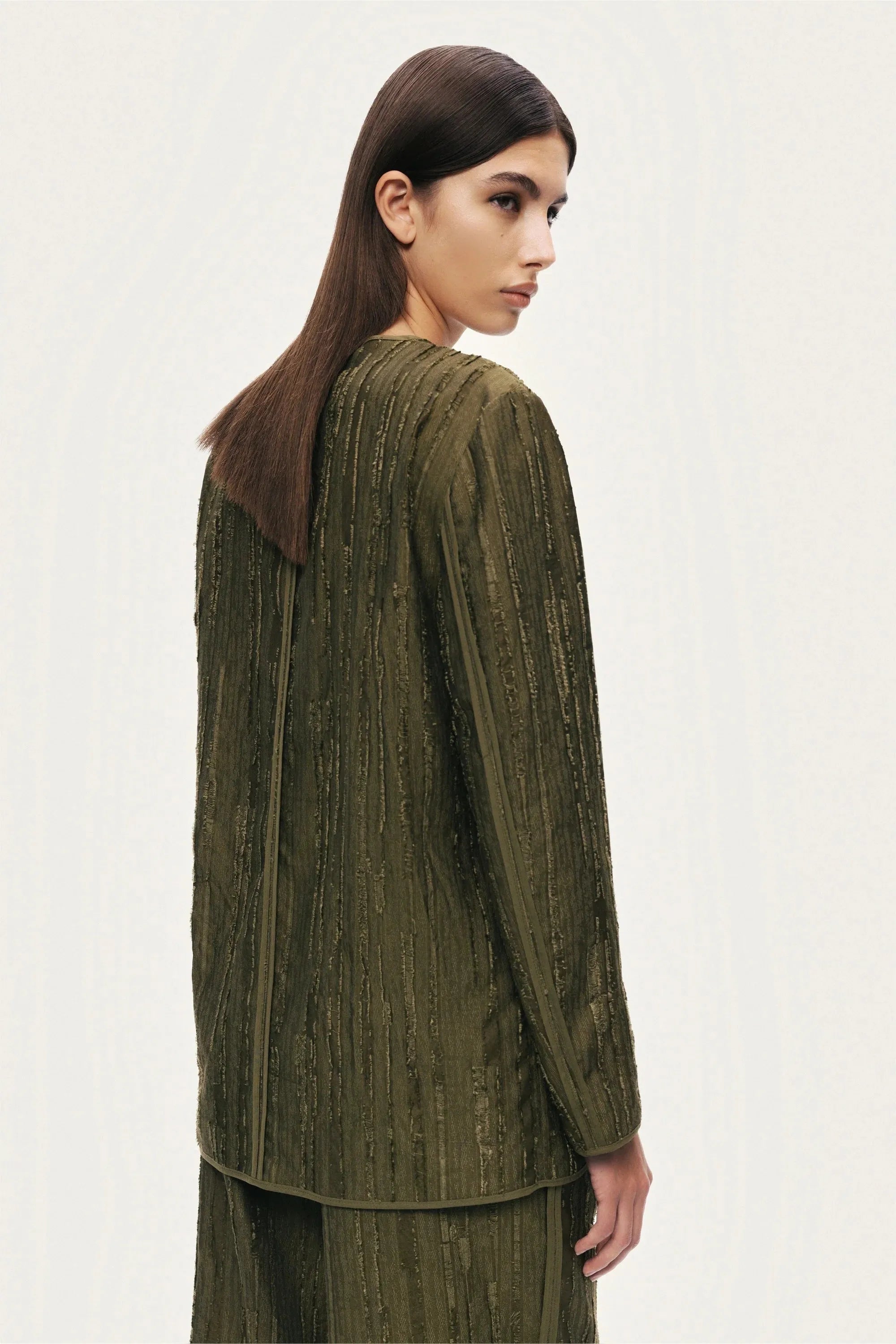 Nocturne Khaki Women Textured Tailored Jacket SKU: N26YN5365_0010 Image 08