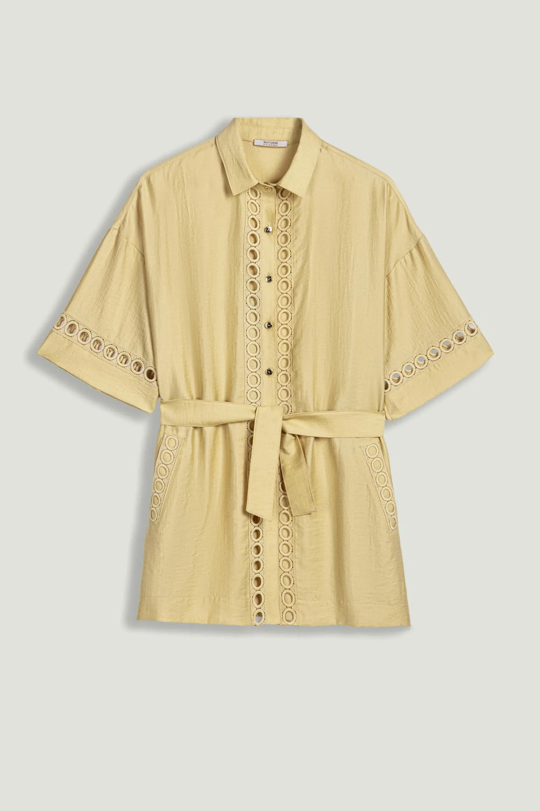 Nocturne Yellow Women Belted Eyelet Detail Short-Sleeve Jacket SKU: N26YN5366_0013 Image 01