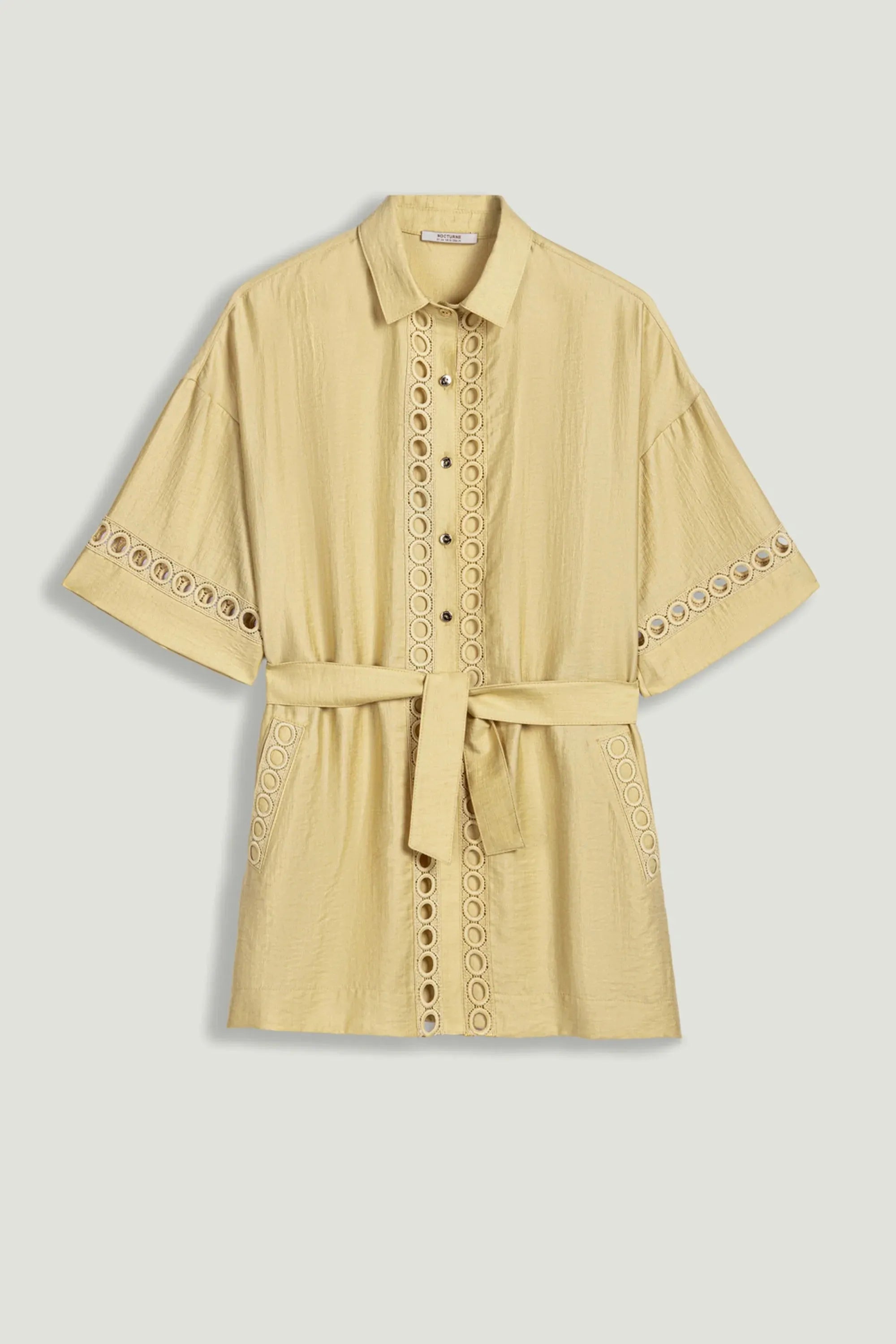 Nocturne Yellow Women Belted Eyelet Detail Short-Sleeve Jacket SKU: N26YN5366_0013 Image 01
