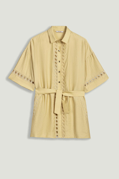 Nocturne Yellow Women Belted Eyelet Detail Short-Sleeve Jacket SKU: N26YN5366_0013 Image 01