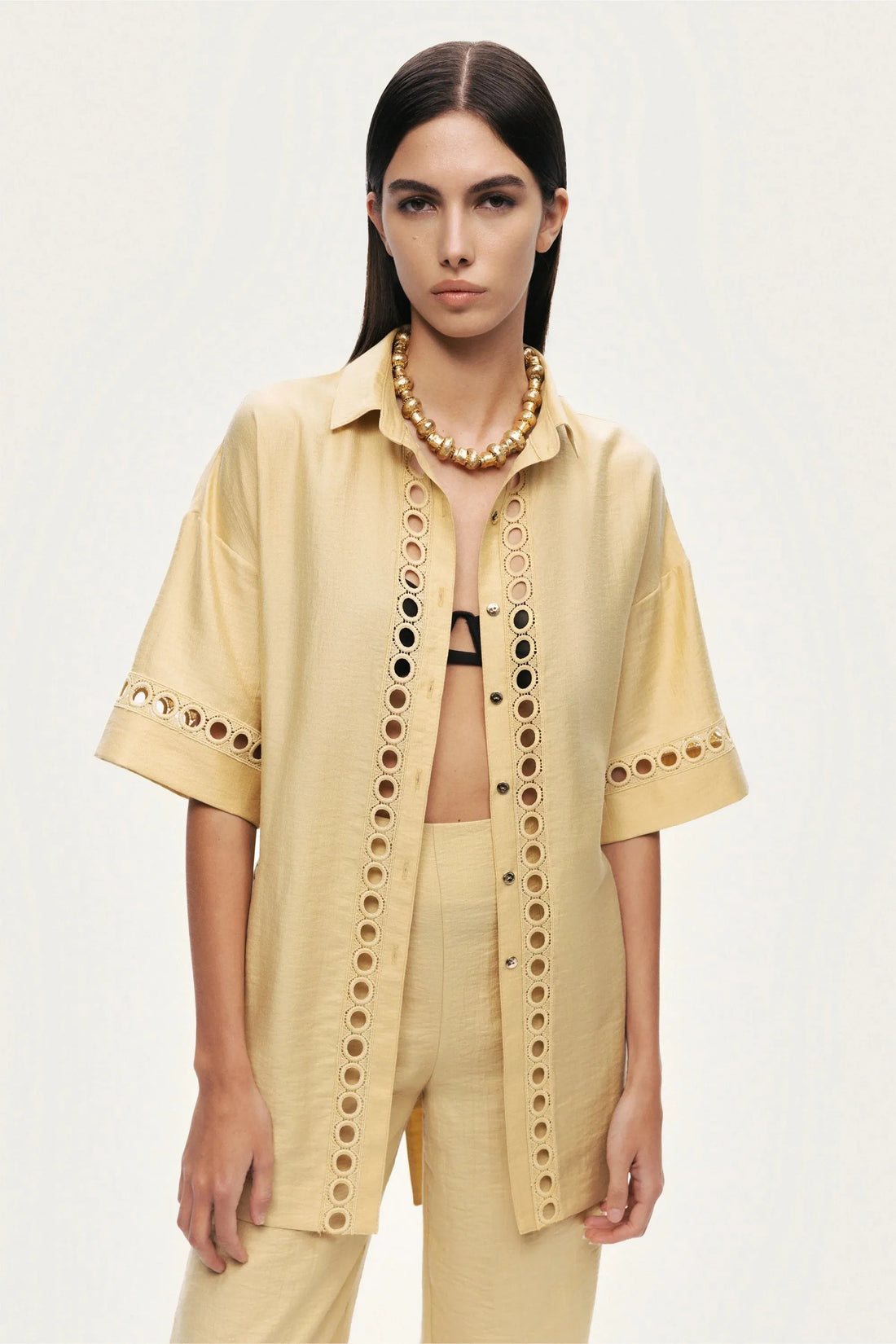 Nocturne Yellow Women Belted Eyelet Detail Short-Sleeve Jacket SKU: N26YN5366_0013 Image 05