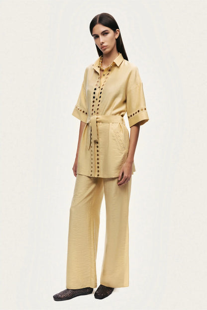 Nocturne Yellow Women Belted Eyelet Detail Short-Sleeve Jacket SKU: N26YN5366_0013 Image 08