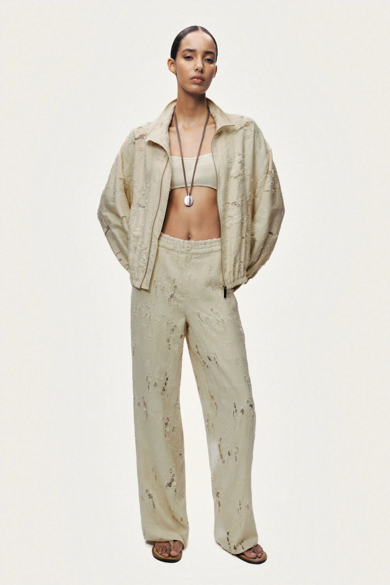 Nocturne Off-White Women Jacquard Bomber Jacket SKU: N26YN5374_0014 Image 02