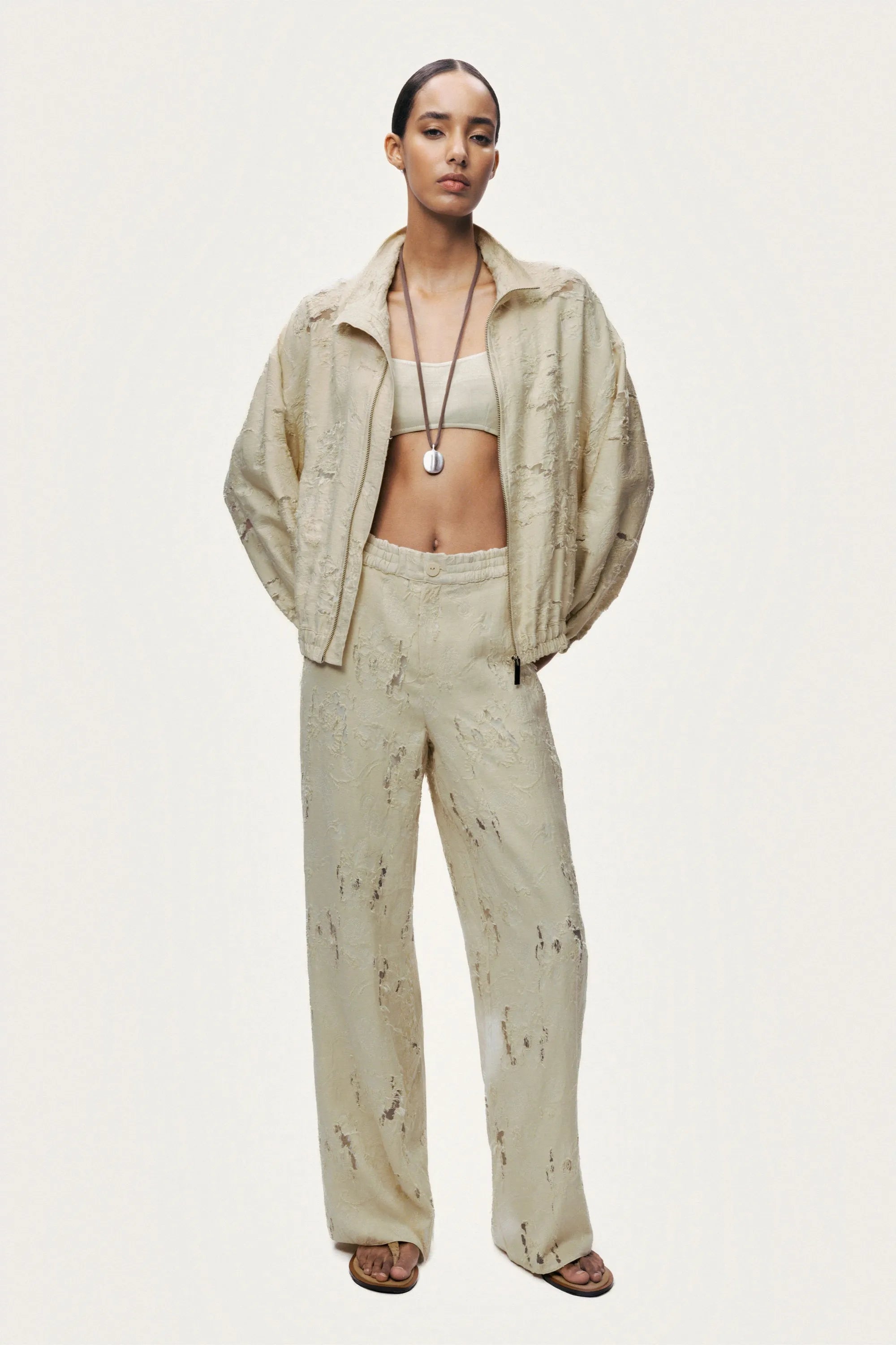 Nocturne Off-White Women Jacquard Bomber Jacket SKU: N26YN5374_0014 Image 02