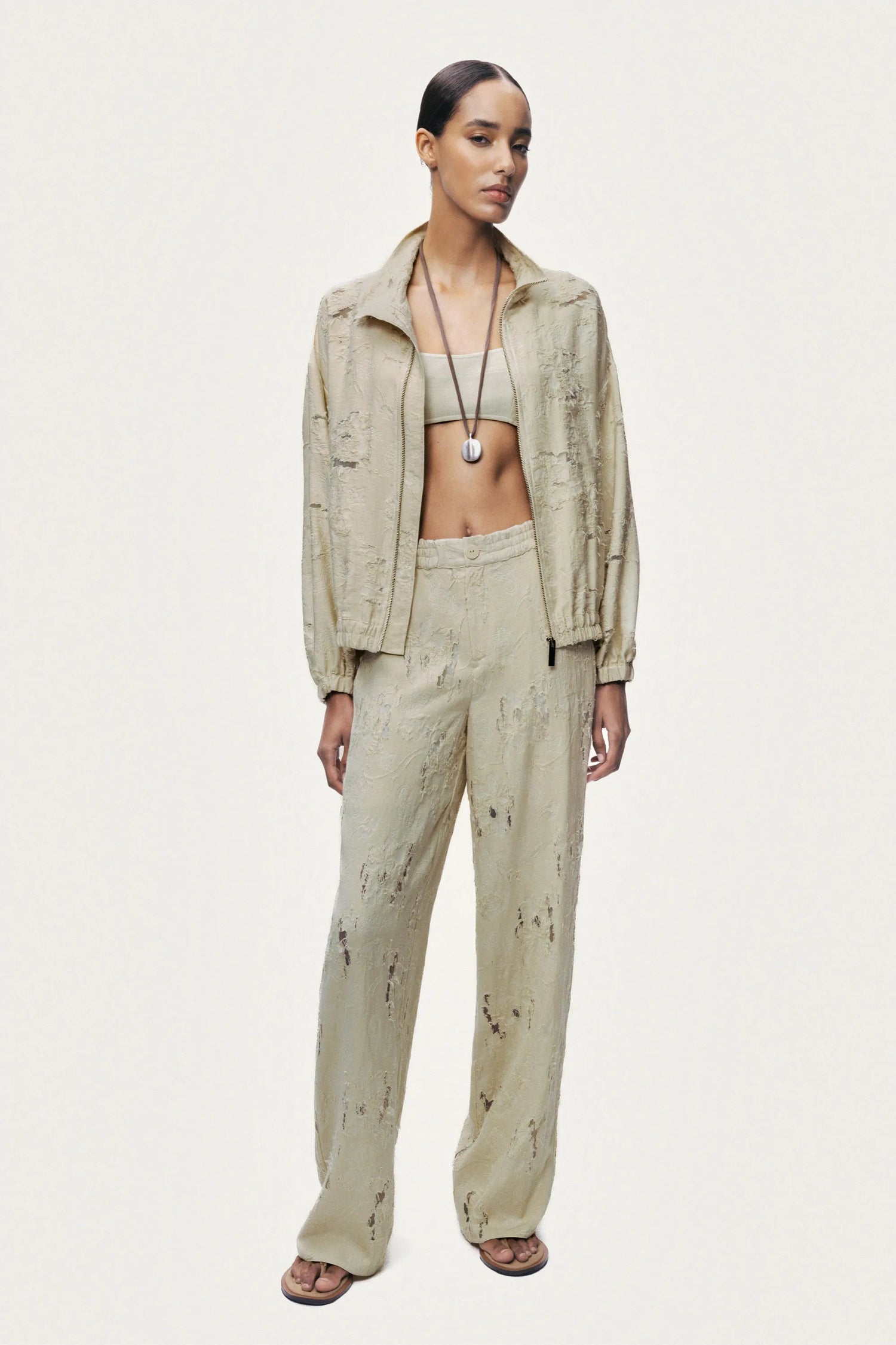Nocturne Off-White Women Jacquard Bomber Jacket SKU: N26YN5374_0014 Image 04