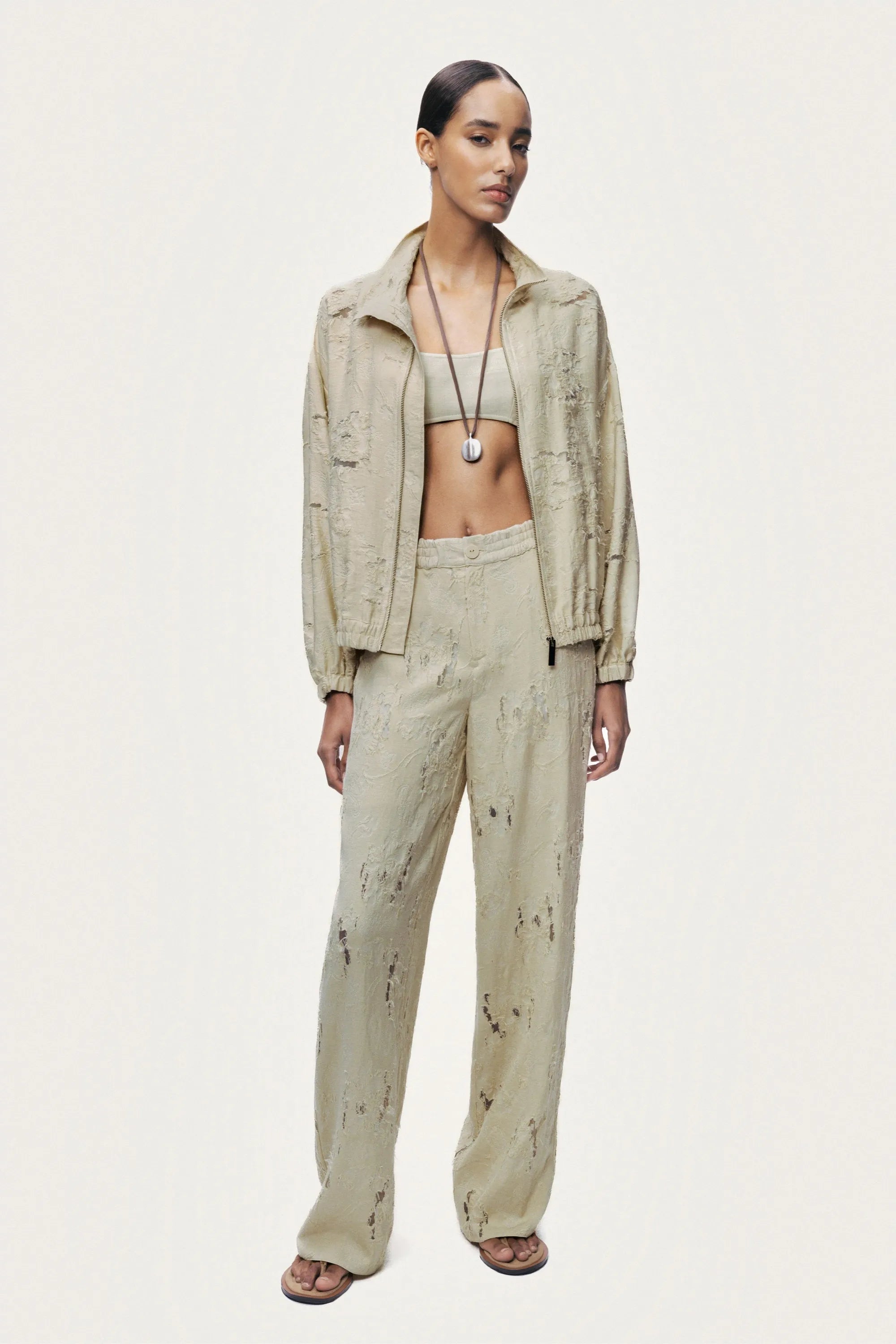 Nocturne Off-White Women Jacquard Bomber Jacket SKU: N26YN5374_0014 Image 04