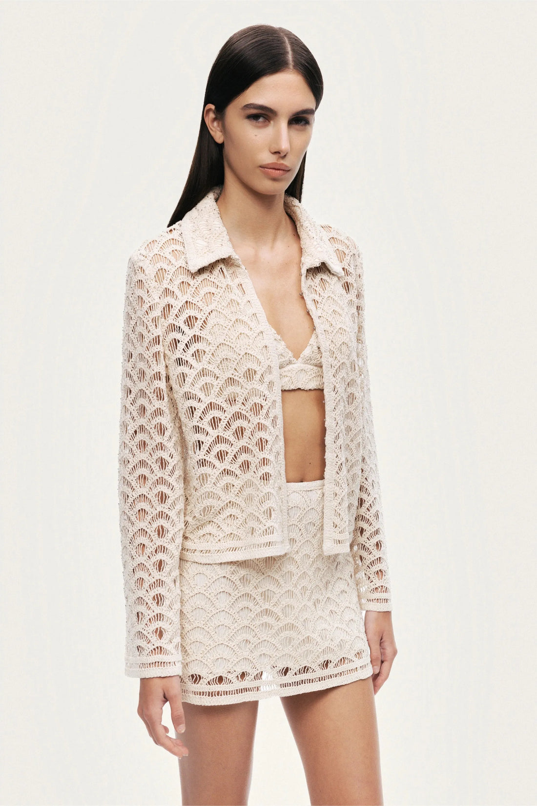 Nocturne Off-White Women Cropped Lace Jacket SKU: N26YN5375_0014 Image 04