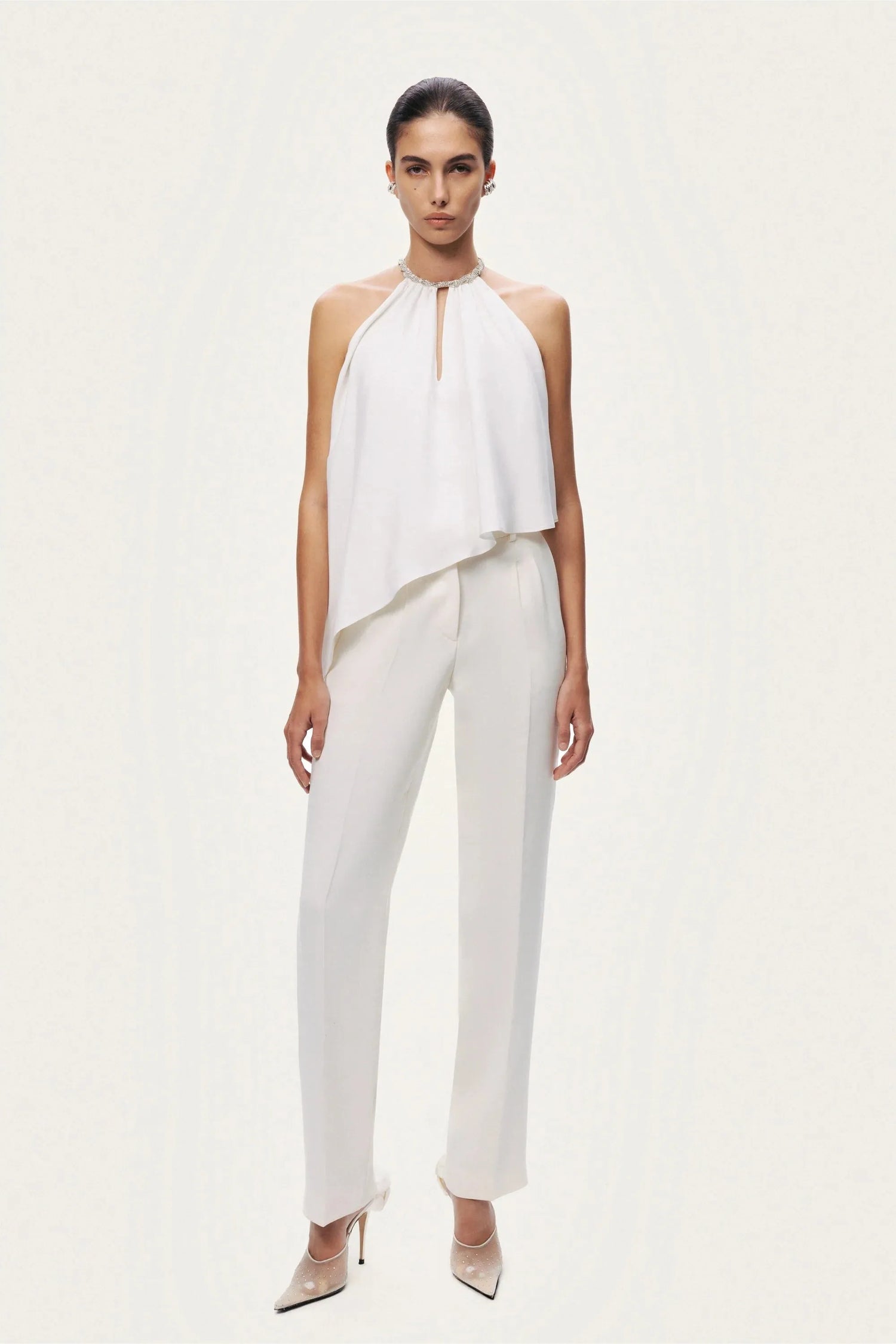 Nocturne White Women Embellished Halter Blouse SKU: N26YN6219_0001 Image 02